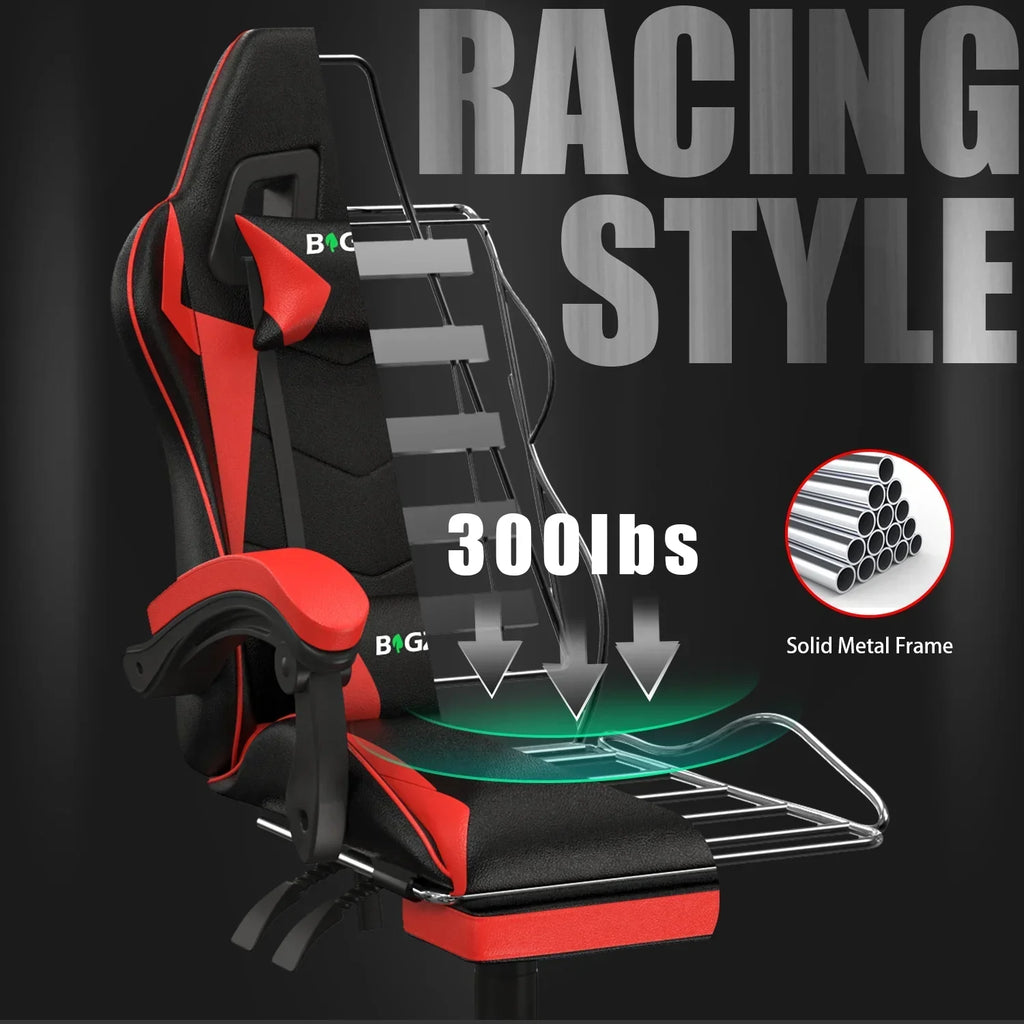 Nouveauté 2026 – Chaise de jeu Bigzzia , chaise de bureau ergonomique avec appui-tête et soutien lombaire réglables en hauteur, pour adultes et adolescents, noir et blanc
