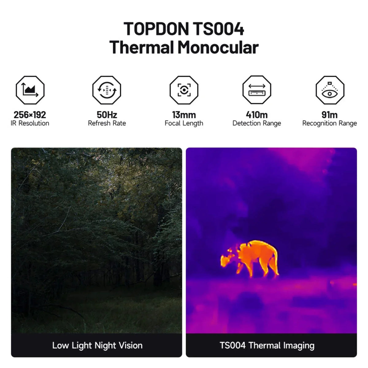 Nouveauté 2026 – Caméra thermique monoculaire TOPDON TS004 , résolution 256 x 192, fréquence de rafraîchissement 50 Hz, portée de détection de 450 mètres