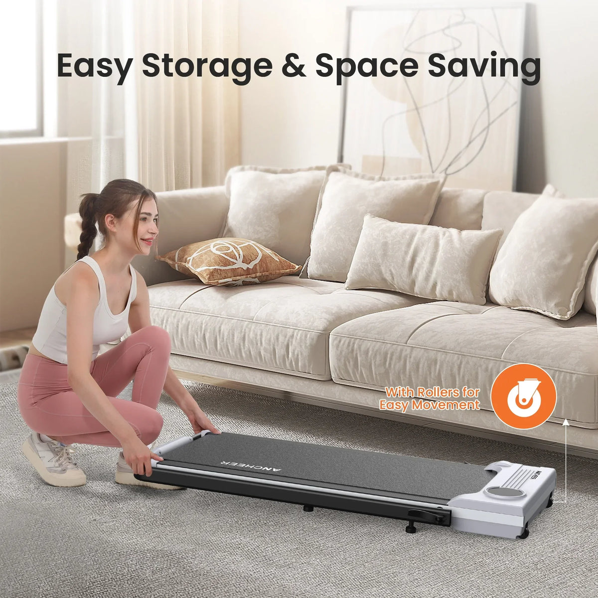 Nouveauté 2026 – Tapis de marche pliable et portable ANCHEER , capacité de 136 kg (300 lb), vitesse de 12 km/h (7,5 mi/h), à placer sous un bureau, avec télécommande et écran LED, 2 en 1, pour la maison, le bureau ou l'exercice (rose
