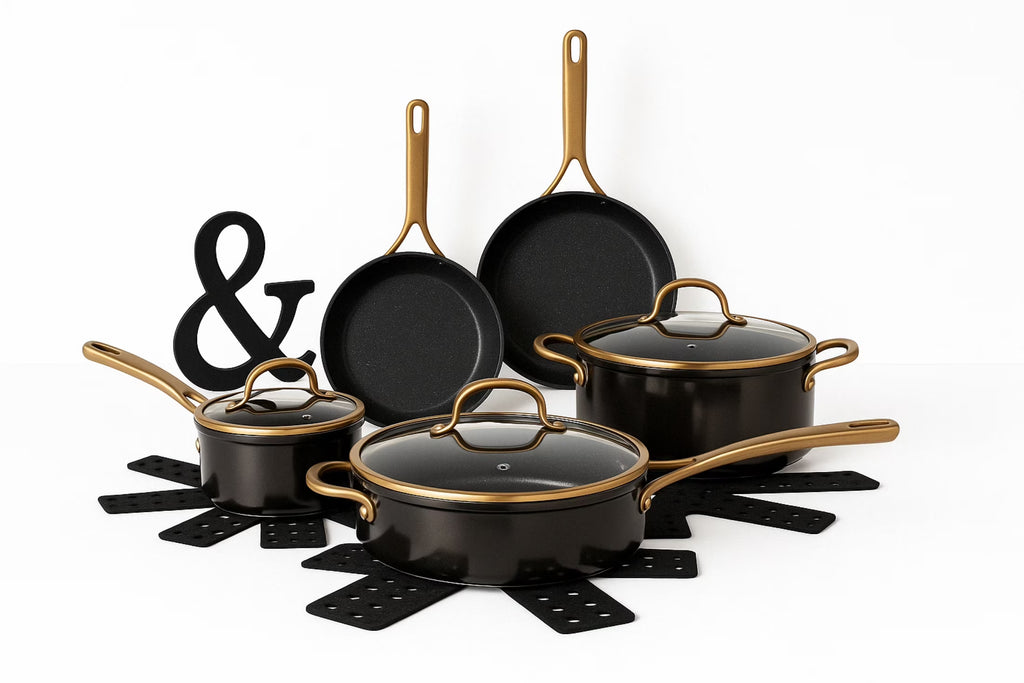 Nouveauté 2026 – Batterie de cuisine antiadhésive 12 pièces Thyme & Table Supreme , casseroles et poêles - Bronze