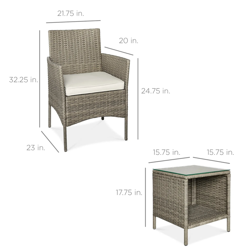Nouveauté 2026 – Ensemble bistro de jardin 3 pièces en résine tressée Best Choice Products , avec 2 chaises et une table - Gris/Bleu marine