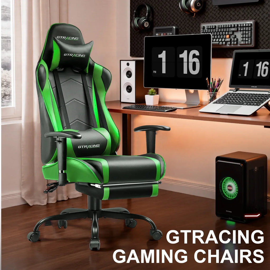 Nouveauté 2026 – Chaise de jeu GTRACING , chaise de bureau ergonomique avec soutien lombaire, revêtement en cuir PU, repose-pieds et appui-tête réglable, rouge