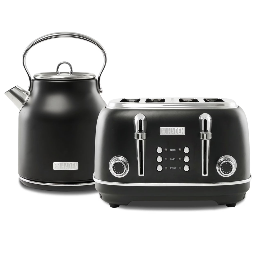 Nouveauté 2026 – Bouilloire électrique Haden Heritage 1500 1,7 W , finition noir mat avec accents cuivrés