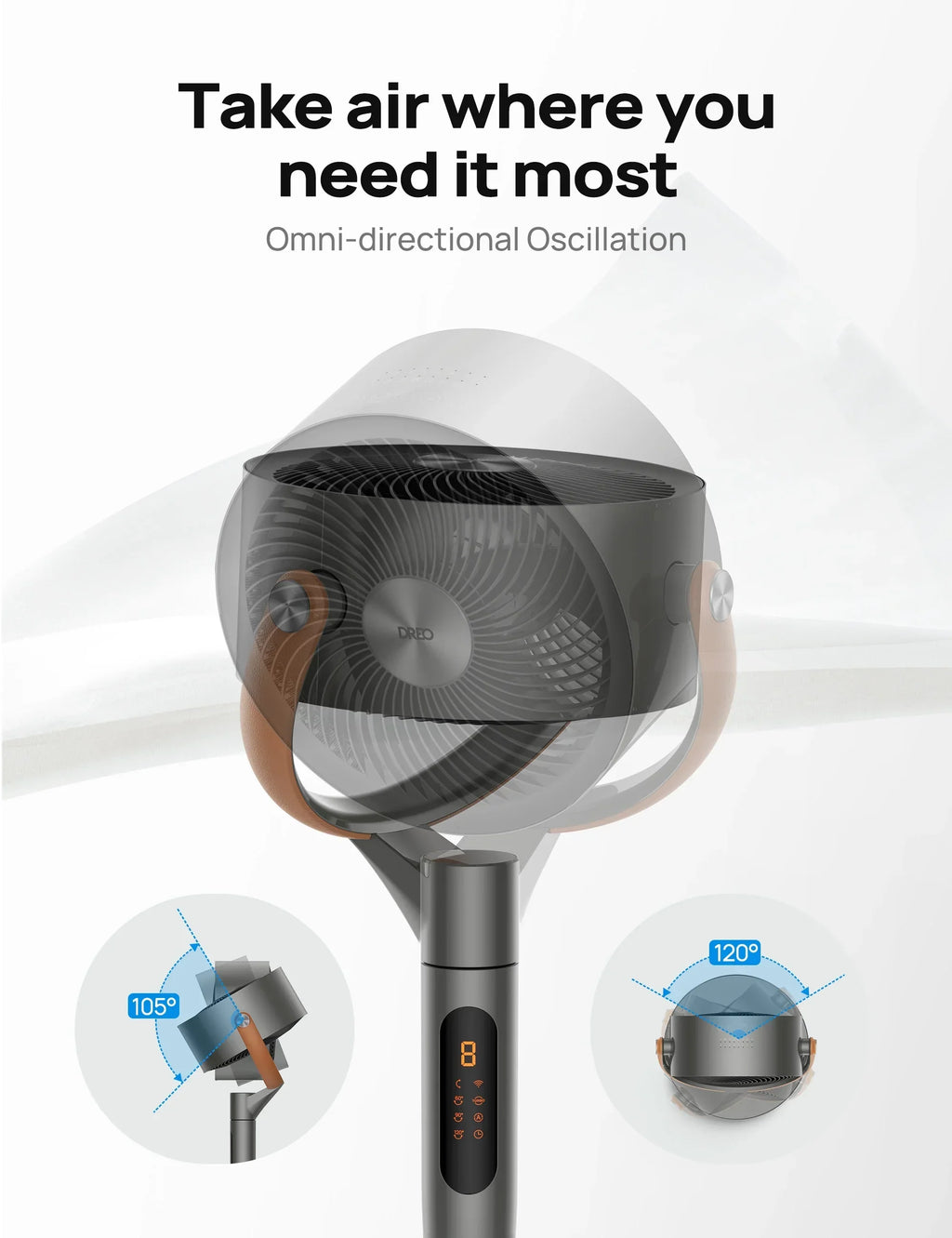 Nouveauté 2026 – Ventilateur sur pied Dreo avec télécommande, ventilateur silencieux de 109 cm (43 po) pour la chambre à coucher, ventilateurs de sol oscillants intelligents de 305 cm (120 po) + 267 cm (105 po) avec Wi-Fi et commande vocale, compatib