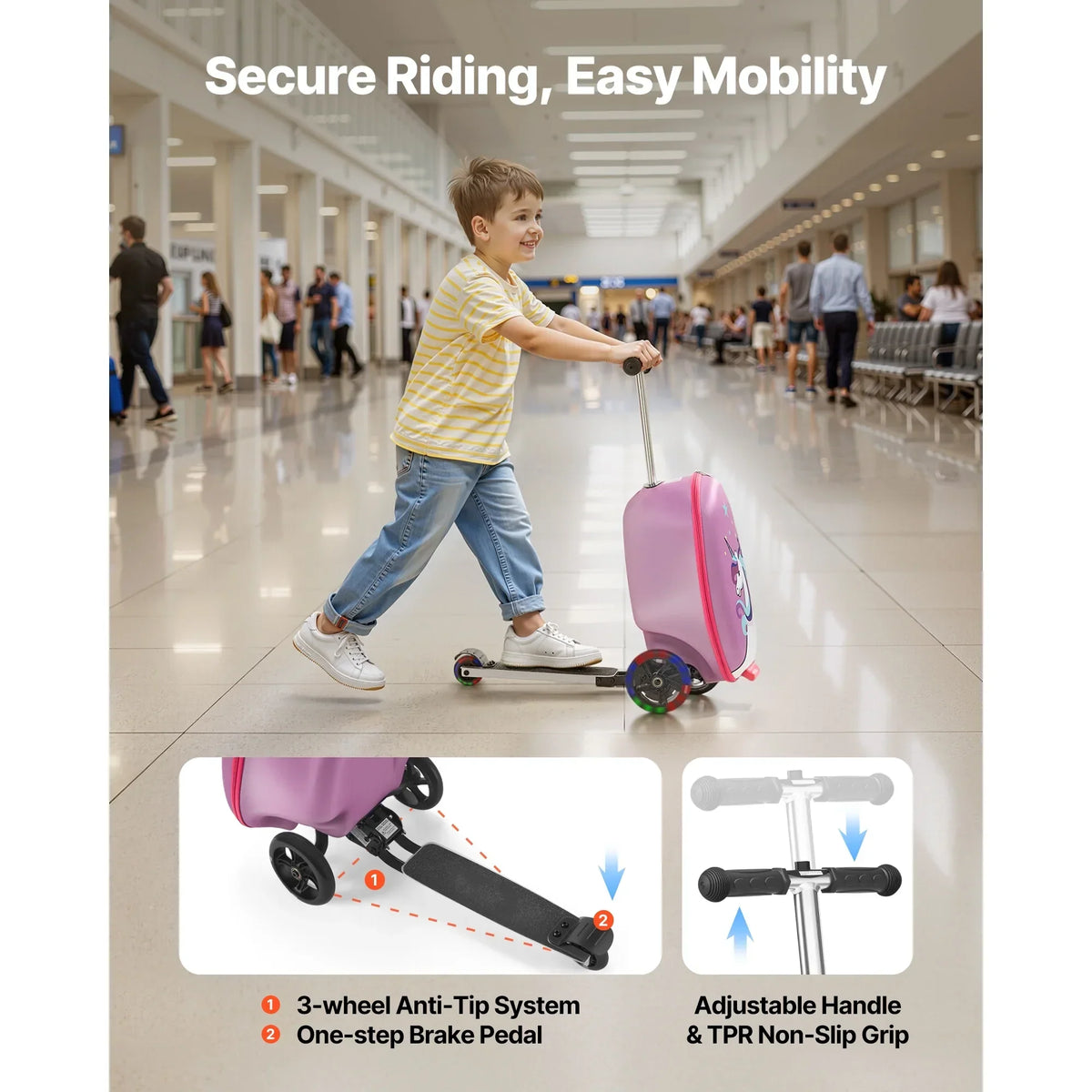 Nouveauté 2026 – Valise-trottinette enfant KFFKFF , capacité 20 L, avec roues lumineuses en PU, poignée réglable et antidérapante, pliable et légère, idéale pour les enfants de 5 ans et plus, couleur violette