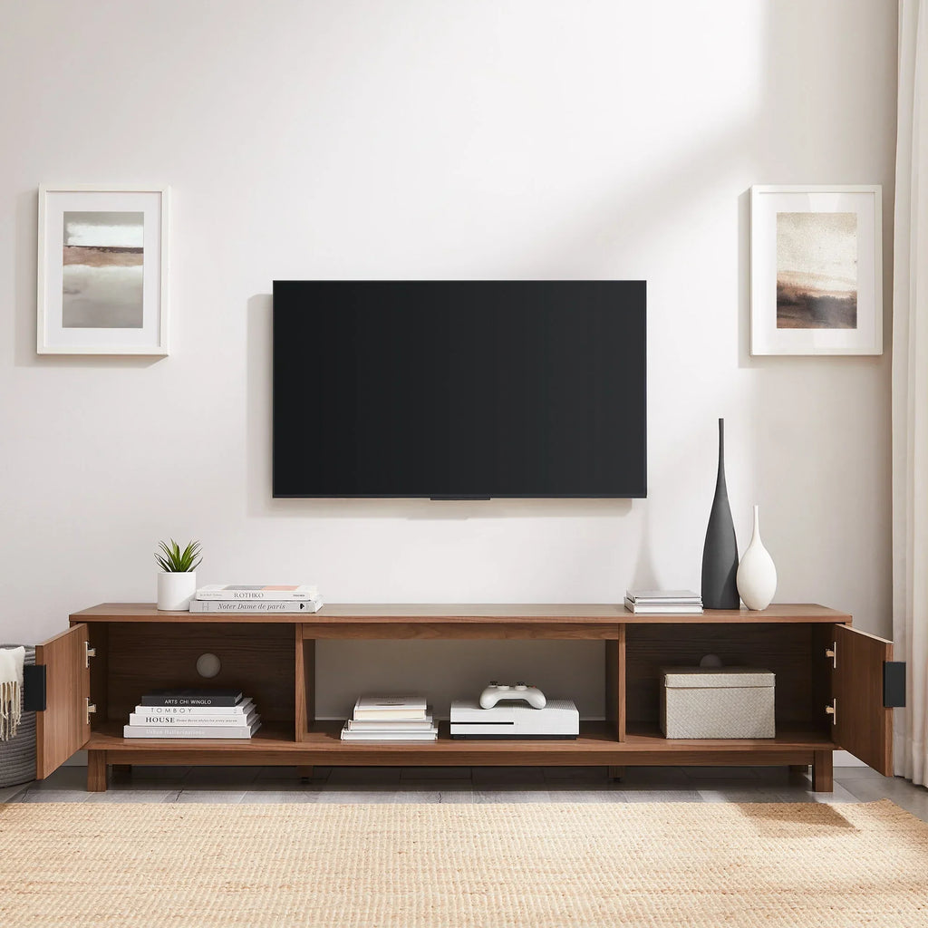 Nouveauté 2026 – Meuble TV Walker Edison , style moderne du milieu du siècle, à deux portes cannelées, pour téléviseurs jusqu'à 80 pouces, chêne côtier