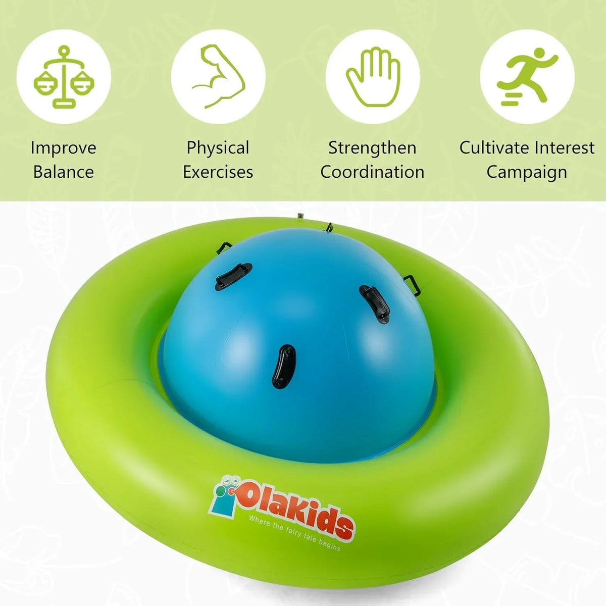 Nouveauté 2026 – Dôme gonflable à bascule OLAKIDS , 2,4 m (8 pi), balançoire géante d'extérieur pour enfants avec 6 poignées de sécurité, poids maximal 113 kg (250 lb), jouet d'escalade pour tout-petits, équipement de jeu pour jardin