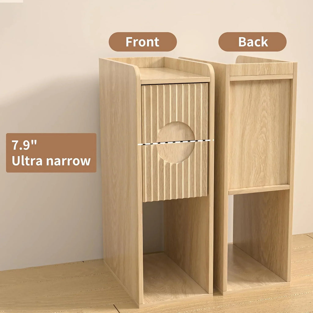 Nouveauté 2026 – Ensemble de 2 tables de chevet étroites Narrow avec tiroirs, table d'appoint fine cannelée avec rangement pour petits espaces