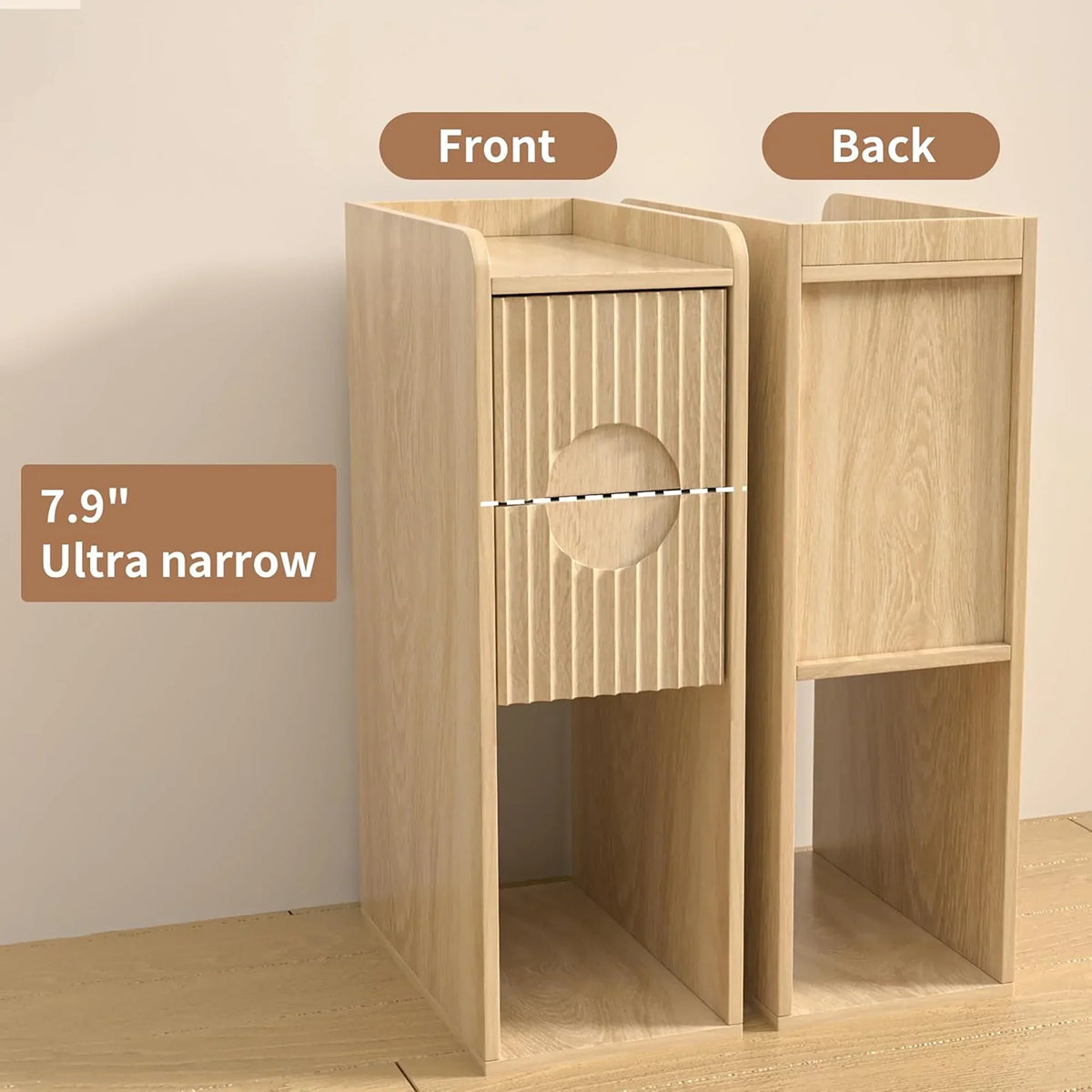 Nouveauté 2026 – Ensemble de 2 tables de chevet étroites Narrow avec tiroirs, table d'appoint fine cannelée avec rangement pour petits espaces