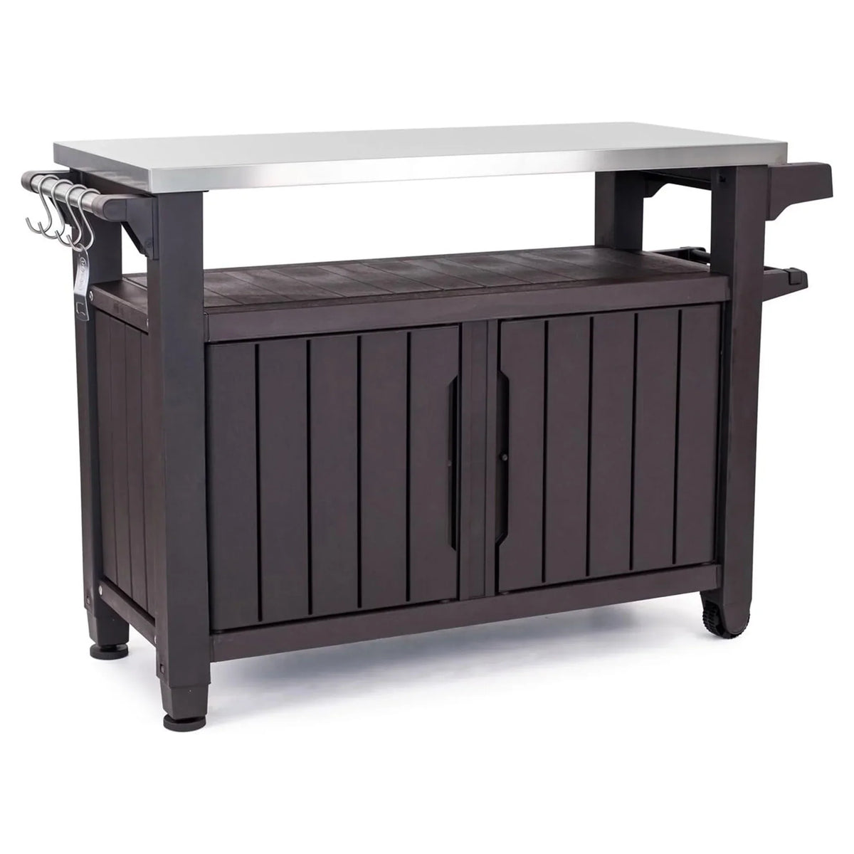 Nouveauté 2026 – Chariot de bar de cuisine extérieure Keter Unity XL avec armoire de rangement, marron
