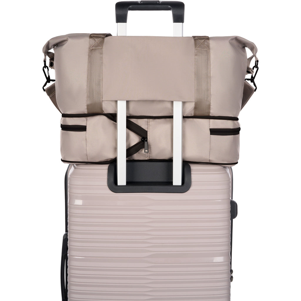 Nouveauté 2026 – Ensemble de bagages 3 pièces Protege , couleur Taupe Splash, comprenant une valise cabine de 20 pouces, une valise de 25 pouces et un sac de voyage week-end