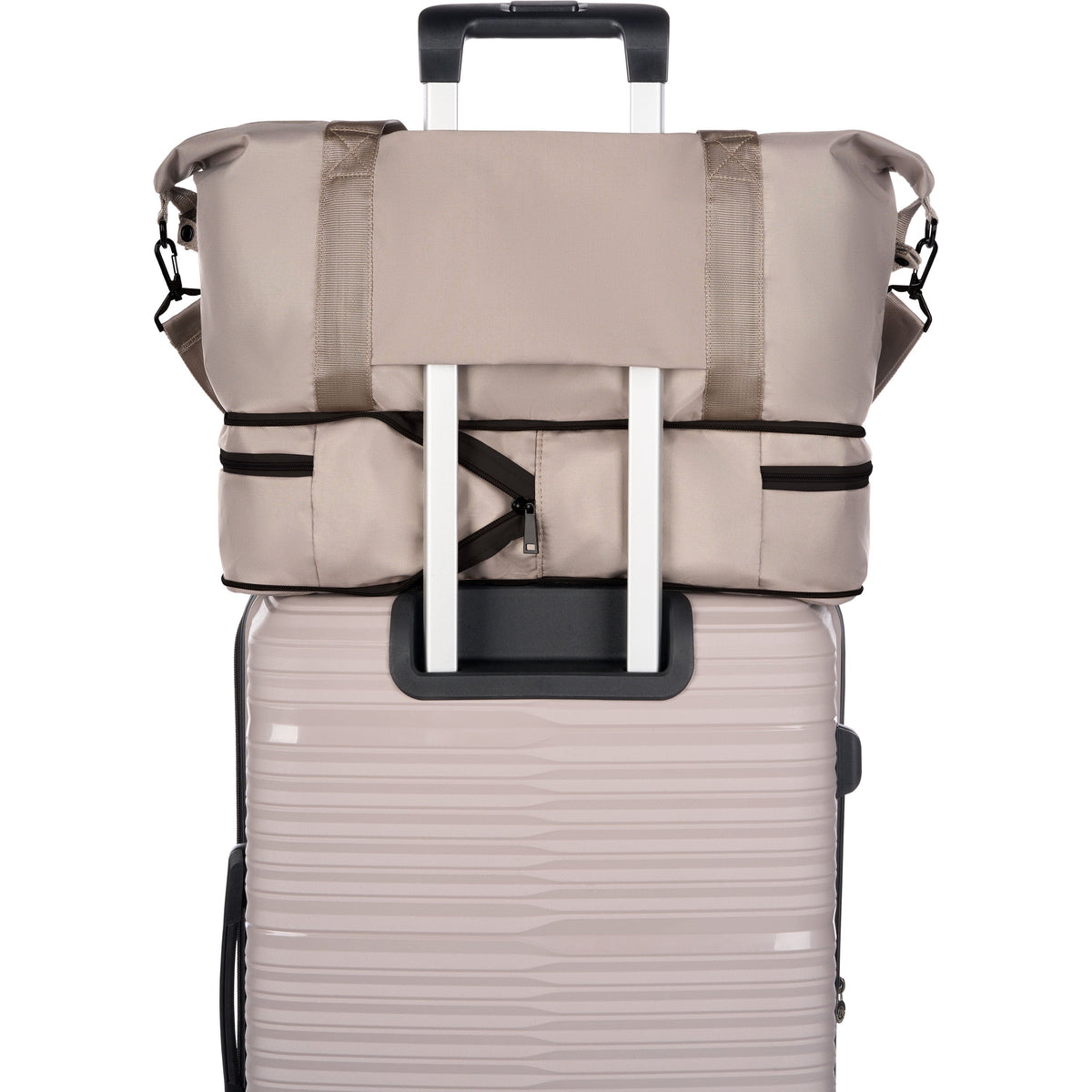 Nouveauté 2026 – Ensemble de bagages 3 pièces Protege , couleur Taupe Splash, comprenant une valise cabine de 20 pouces, une valise de 25 pouces et un sac de voyage week-end
