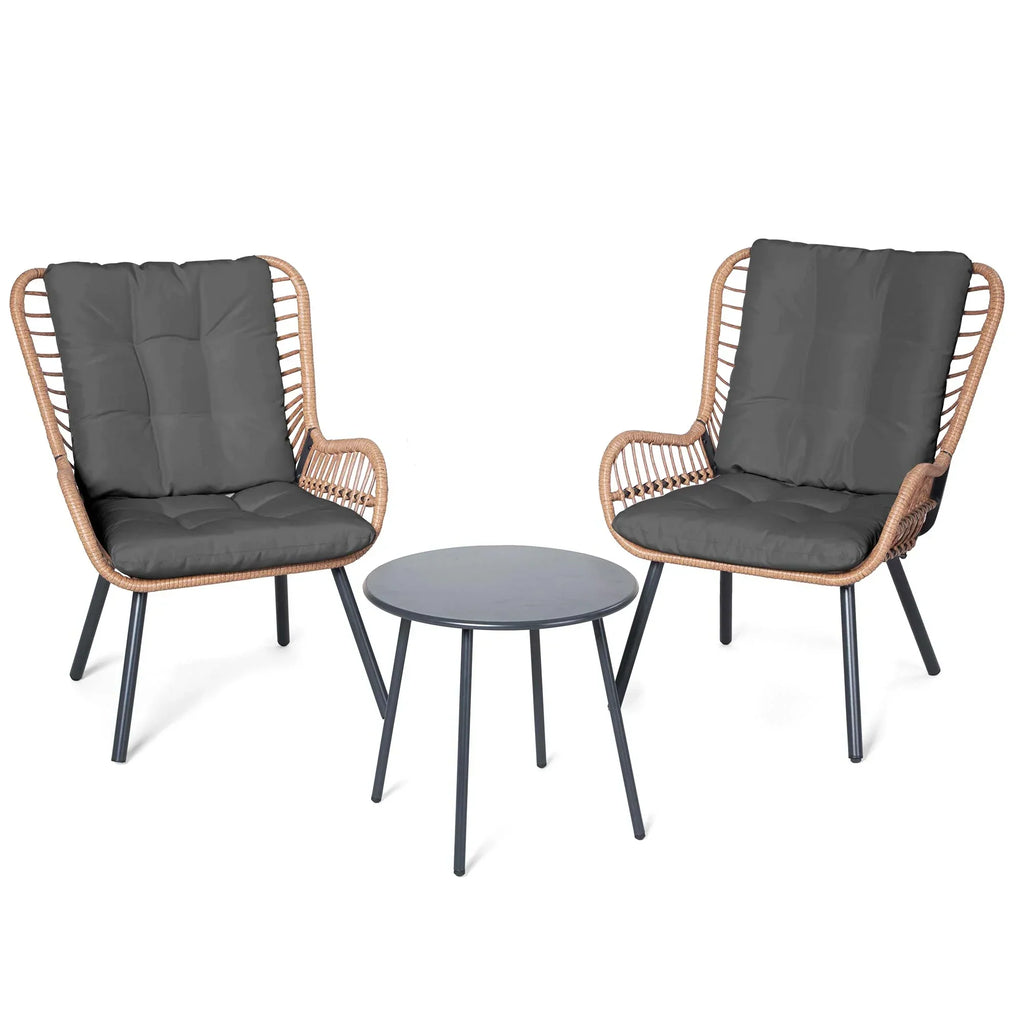 Nouveauté 2026 – Ensemble de mobilier de patio 3 pièces LAUSAINT HOME , comprenant un bistro d'extérieur à dossier haut, une table basse et des coussins beiges pour jardin ou terrasse