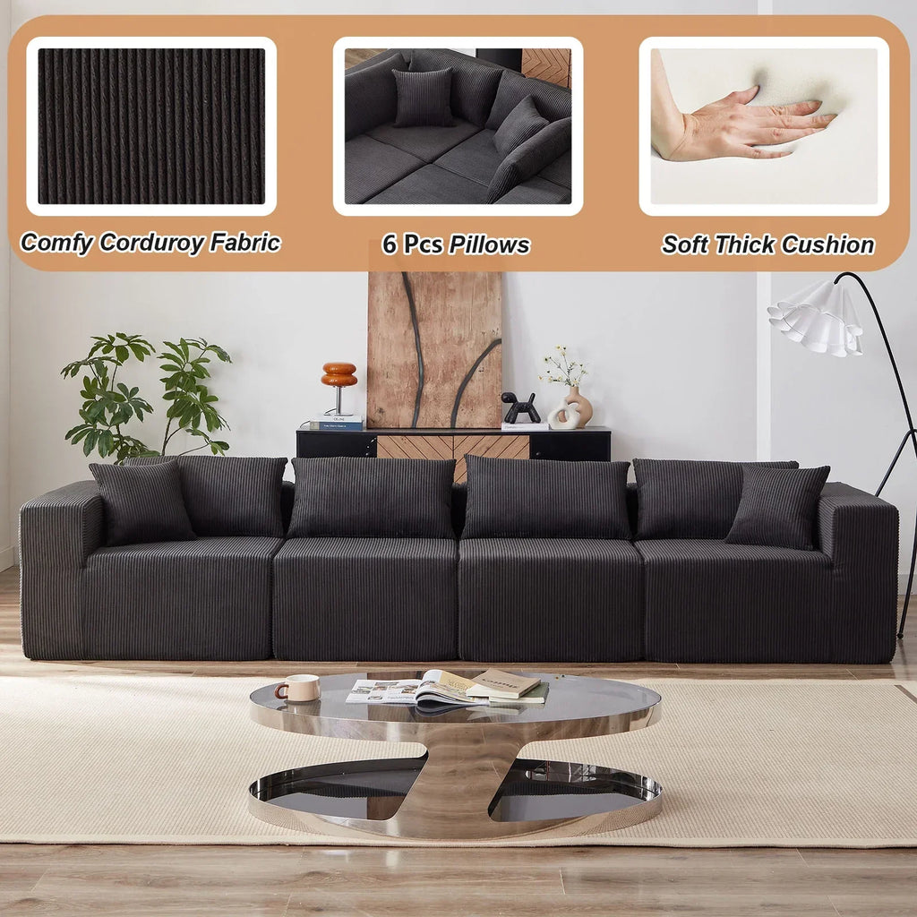 Nouveauté 2026 – Canapé d'angle modulaire en velours côtelé de 264 cm (104 pouces), ensemble de canapés de sol de luxe, mobilier d'intérieur rembourré, canapé compressé en mousse pour salon et chambre, combinaison libre de 4 pièces