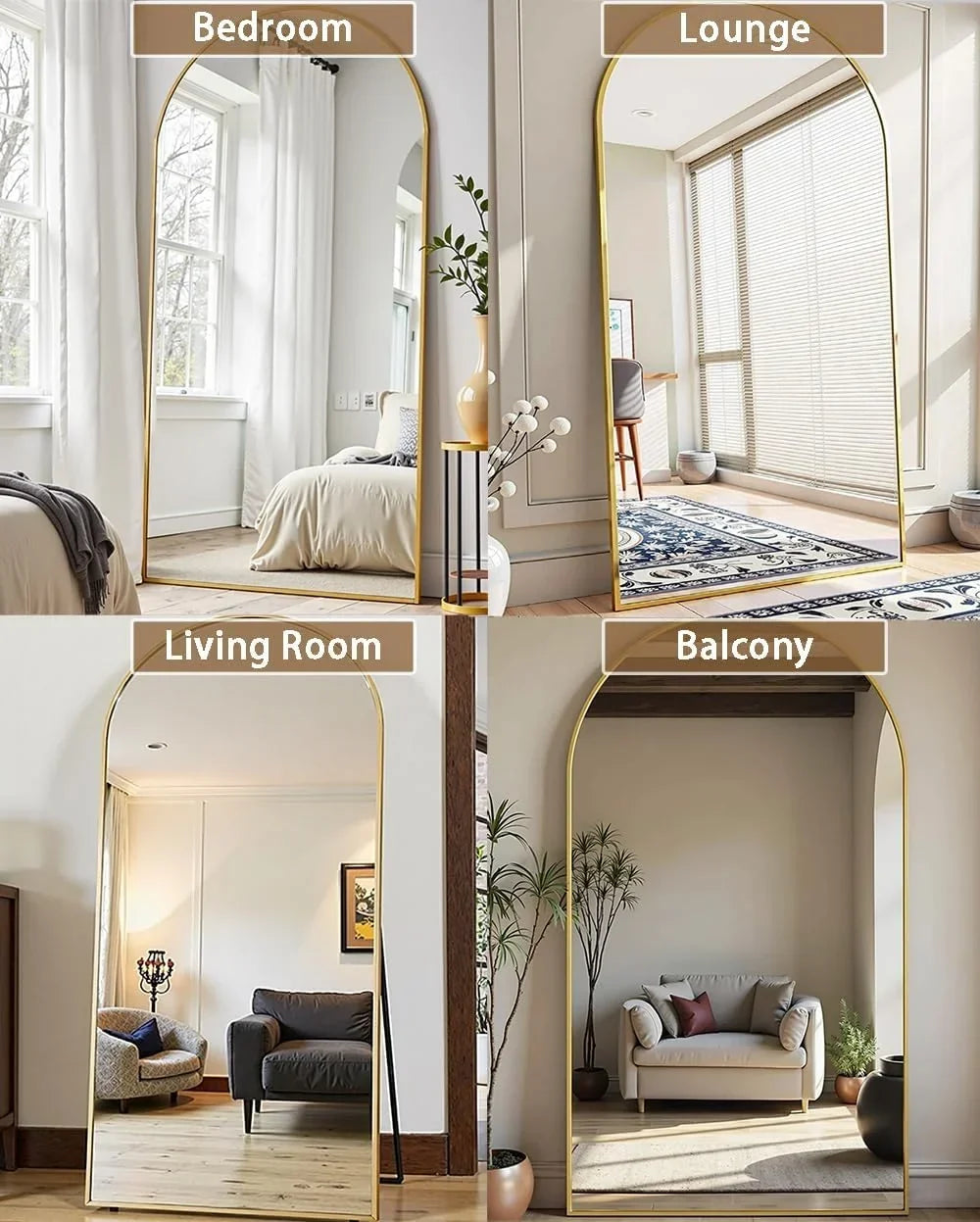Nouveauté 2026 – Miroir sur pied Arched , grand miroir de corps 180 x 66 cm avec support, doré