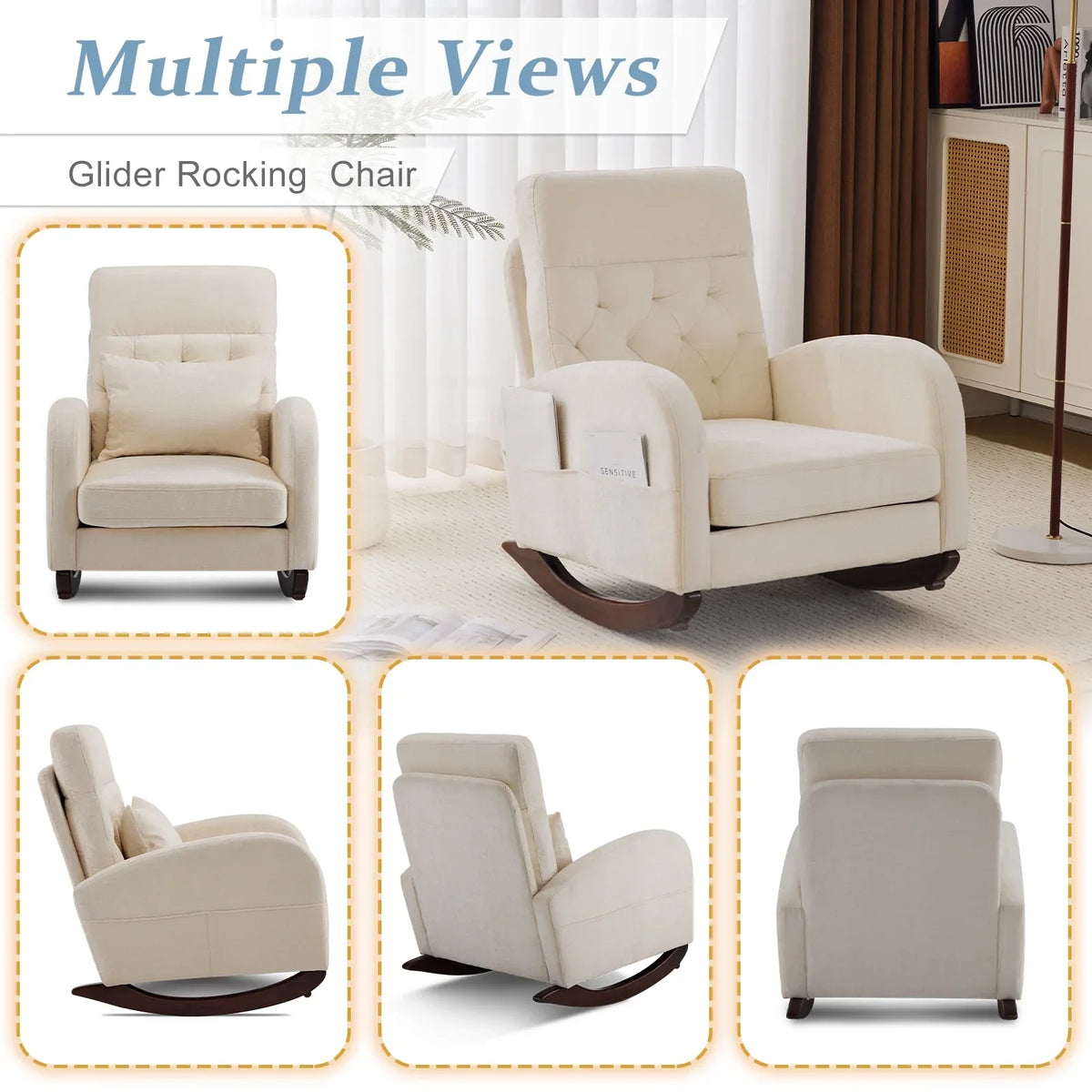 Nouveauté 2026 – Fauteuil à bascule Ktaxon , fauteuil de lecture inclinable, confortable, revêtu de velours peluche, canapé à bascule une place, beige, idéal pour le salon, la chambre d'enfant ou la chambre à coucher