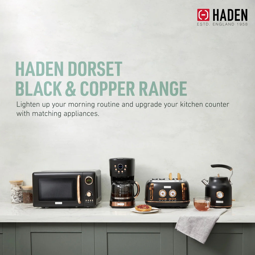 Nouveauté 2026 – Bouilloire électrique Haden Dorset 1,7 litre avec socle, mastic et chrome