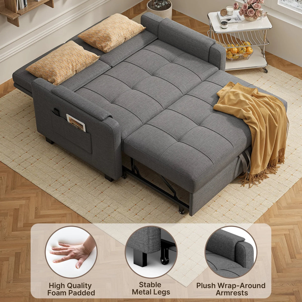Nouveauté 2026 – Canapé-lit convertible 3 en 1 Lofka avec rangement, dossier réglable et fonction gigogne - Fauteuil-lit idéal pour les petits espaces et les appartements, gris foncé