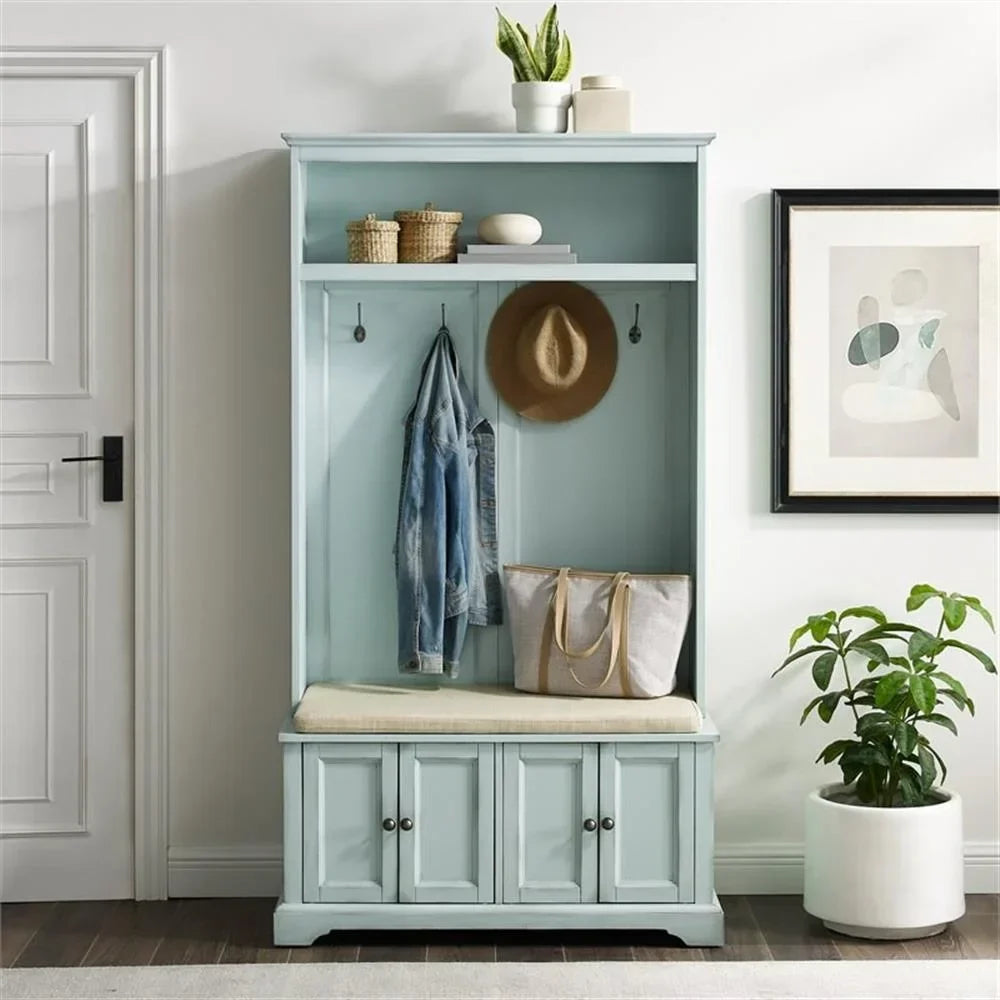 Nouveauté 2026 – Porte-manteau traditionnel en bois Bowery Hill , coloris bleu écume de mer/avoine