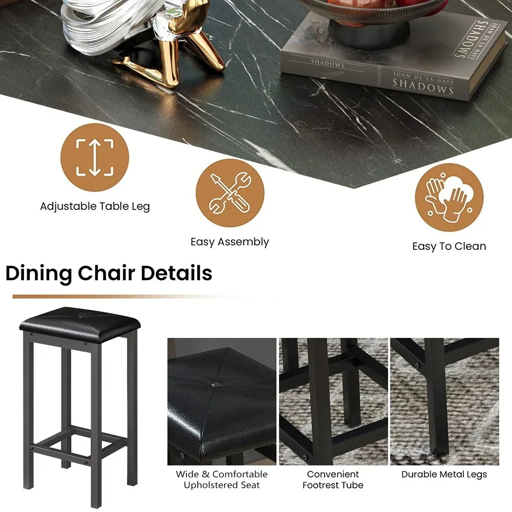 Nouveauté 2026 – Ensemble de table haute 5 places , table de bar et tabourets assortis, table à manger minimaliste avec tabourets sans dossier, ensemble table et chaises de bar avec plateau en bois pour cuisine, appartement ou bistrot - Gain de place