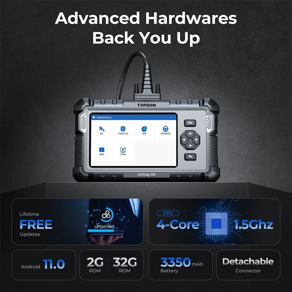 Nouveauté 2026 – Scanner OBD2 TOPDON ArtiDiag500 : diagnostic complet du moteur, de l'ABS, des SRS, de la transmission et du CAN. Test OBD2 complet