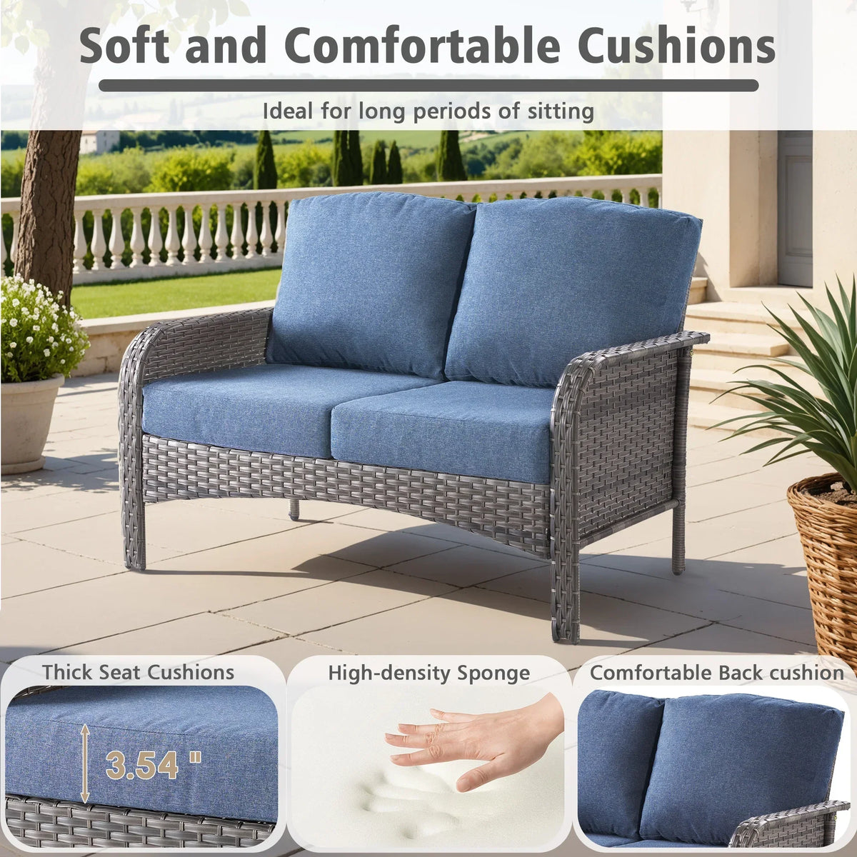 Nouveauté 2026 – Ensemble de mobilier de jardin 5 pièces Ovios , comprenant fauteuils pivotants et table basse, en résine tressée résistante aux intempéries, gris foncé