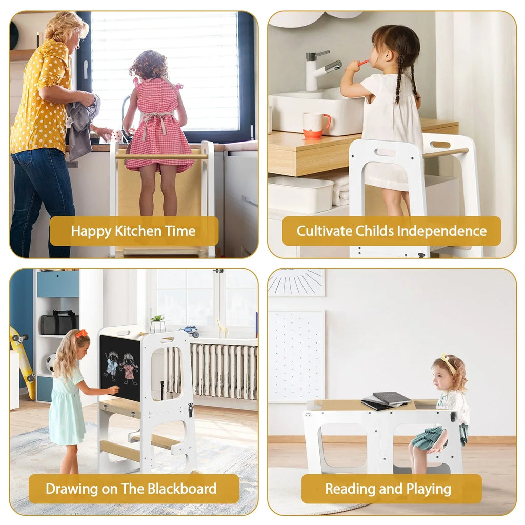 Nouveauté 2026 – Marchepied de cuisine JOZ pour tout-petits, tabouret d'apprentissage Montessori, tour pliable pour le comptoir, aide à la station debout pour les enfants, 3 hauteurs réglables, en bois, blanc