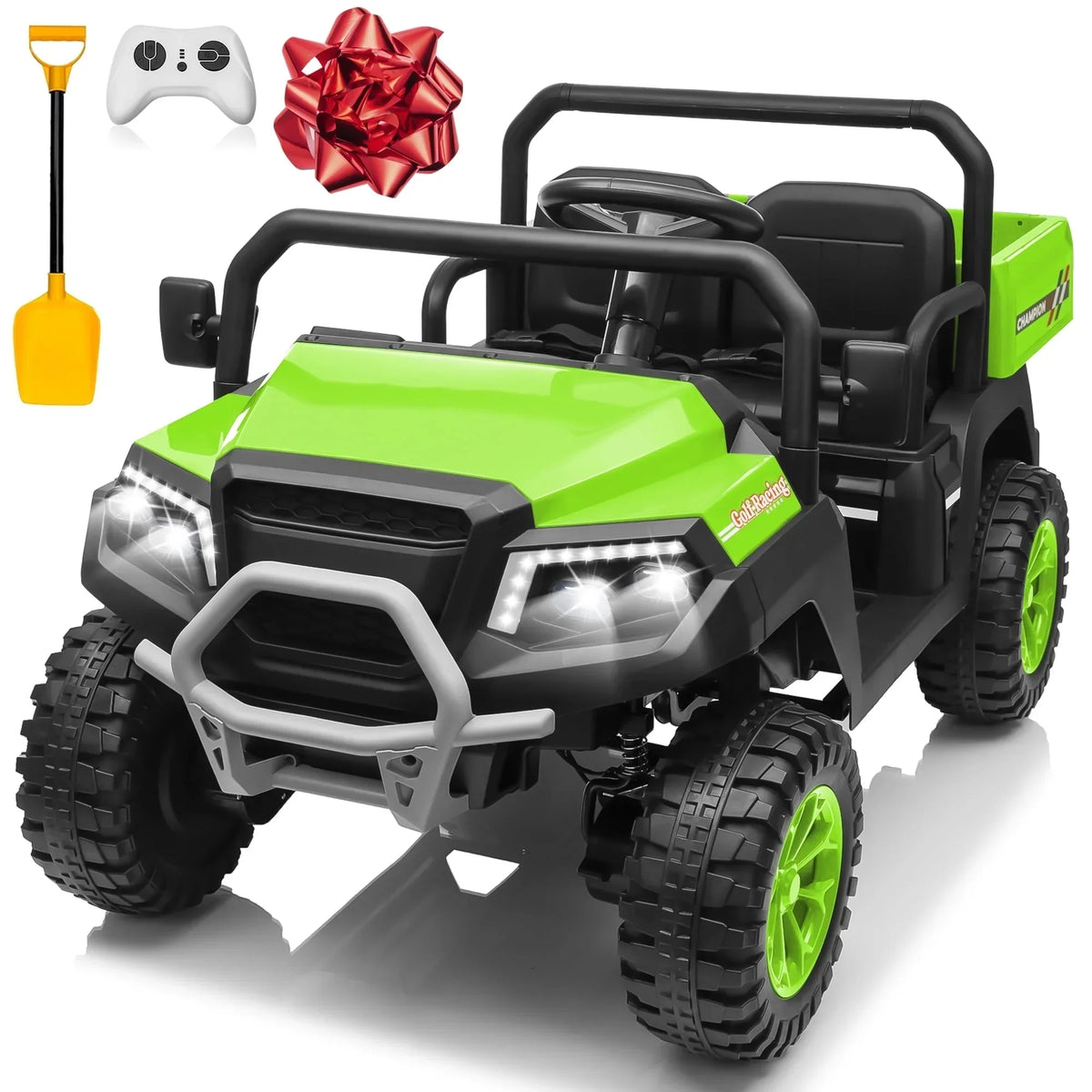 Nouveauté 2026 – Joyracer , véhicule tout-terrain électrique (UTV) 24 volts pour enfants, 2 places, avec télécommande. Voiturette de golf électrique avec 4 moteurs de 200 W, remorque inclinable et pelle, suspension à ressorts sur les 4 roues, musique