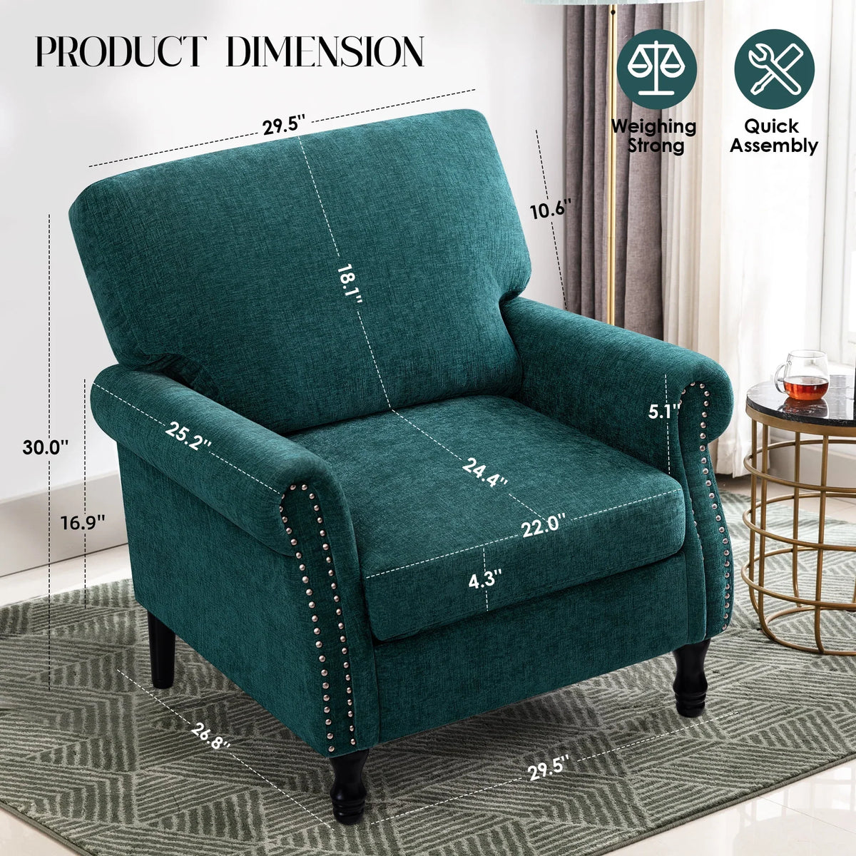 Nouveauté 2026 – Fauteuil d'appoint moderne COOLHUT , canapé une place confortable revêtu de tissu lin avec structure en bois massif, gris