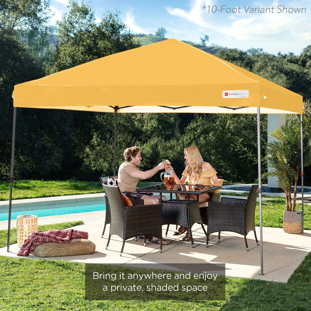 Nouveauté 2026 – Best Choice Products 3,66 m x 3,66 m - Abri pliant facile à monter avec installation en un clic, sac à roulettes et 4 sacs de lestage - Bleu marine