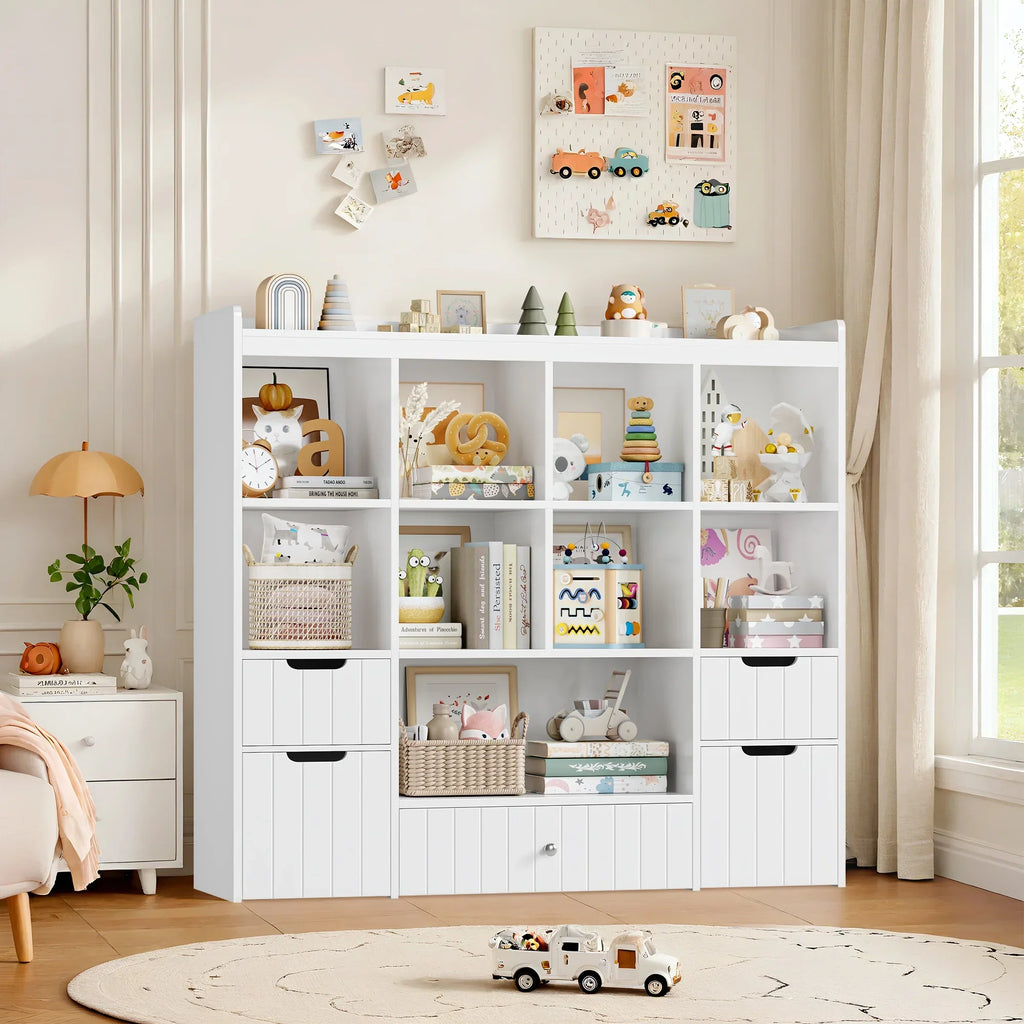 Nouveauté 2026 – Coffre de rangement pour jouets Homfa avec compartiments, tiroirs amovibles, bibliothèque pour chambre ou salon, gris