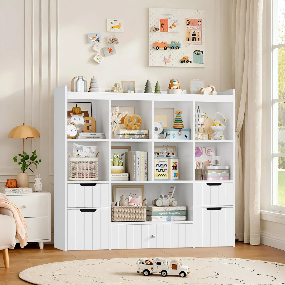 Nouveauté 2026 – Coffre de rangement pour jouets Homfa avec compartiments, tiroirs amovibles, bibliothèque pour chambre ou salon, gris