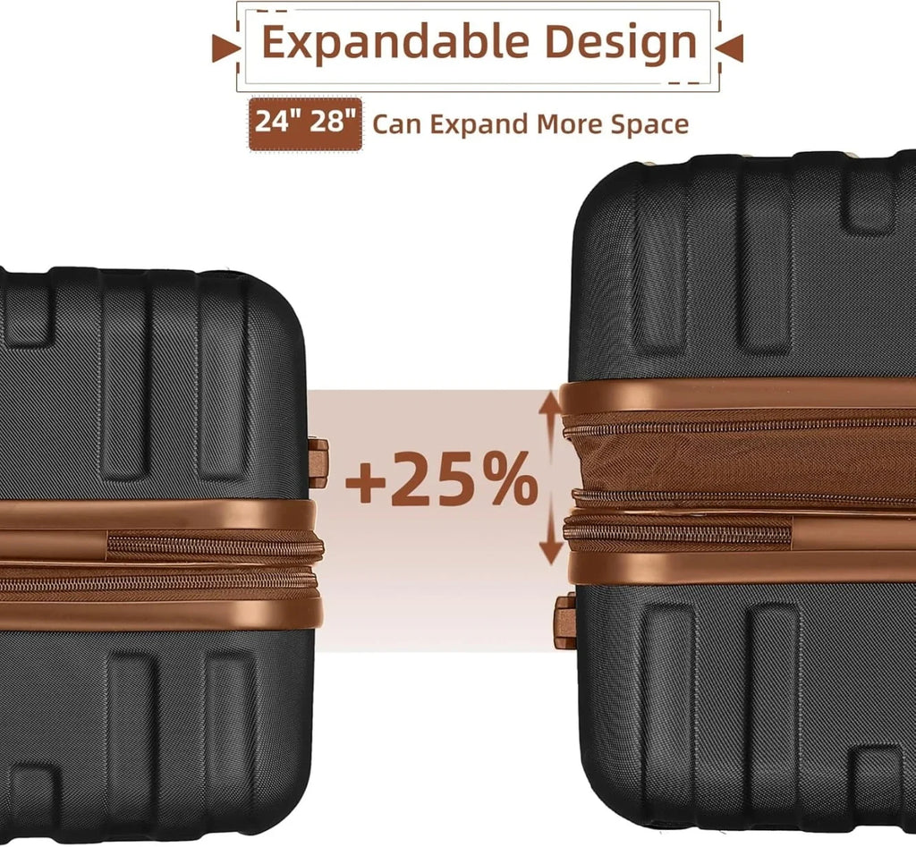 Nouveauté 2026 – Ensemble de 6 valises rigides comprenant des valises extensibles à roulettes pivotantes avec serrure TSA, 25 % de capacité supplémentaire, un sac de voyage et une trousse de toilette, valises en ABS crème