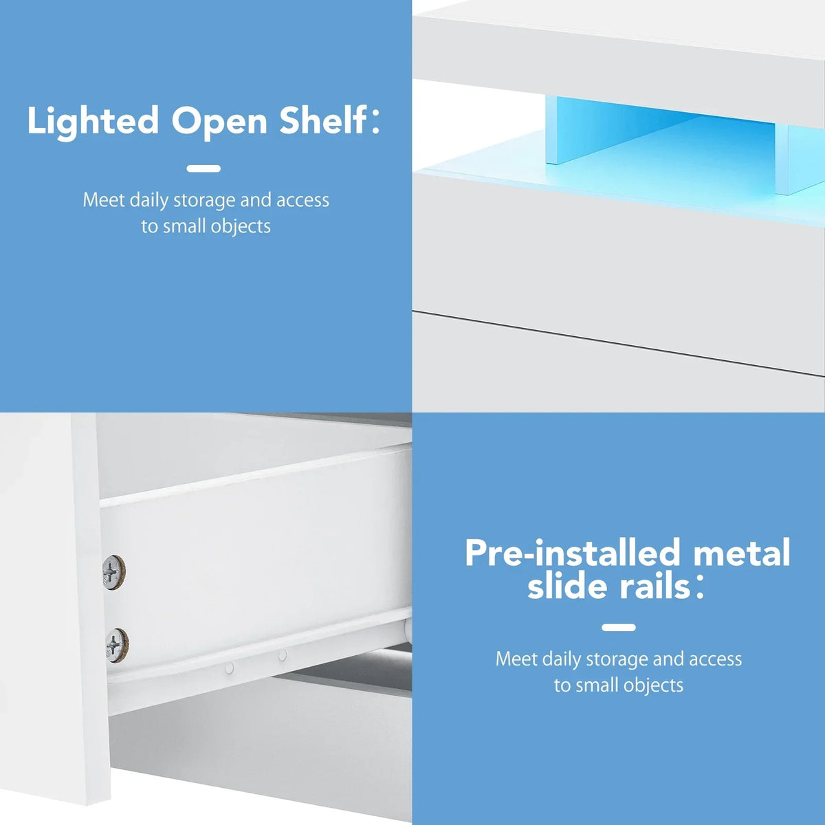 Nouveauté 2026 – Table de chevet LED Hommpa avec station de charge sans fil, ports USB Type-C, 3 tiroirs, finition laquée noire, style moderne et élégant, hauteur 68 cm (26,8 pouces). Idéale pour la chambre à coucher