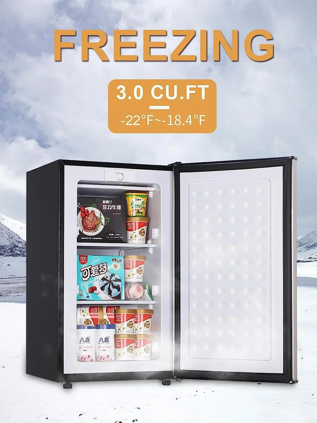 Nouveauté 2026 – Congélateur vertical Upright , congélateur vertical compact de 85 litres (3 pi³) avec thermostat réglable, mini-congélateur avec porte simple réversible en acier inoxydable, argent