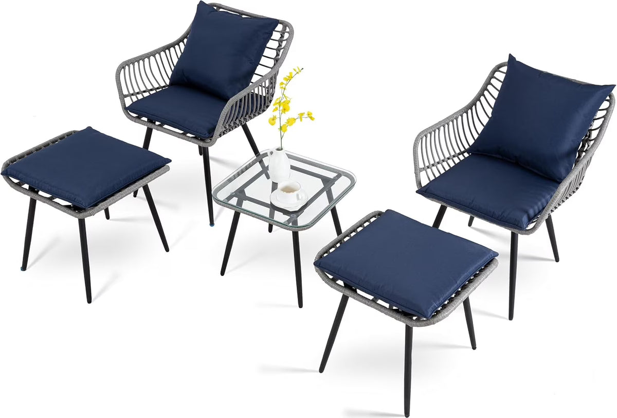 Nouveauté 2026 – Ensemble bistro de patio 3 pièces FHFO , mobilier d'extérieur en résine tressée pour balcon, appartement ou terrasse, ensemble table et chaises en rotin (2 pièces), beige