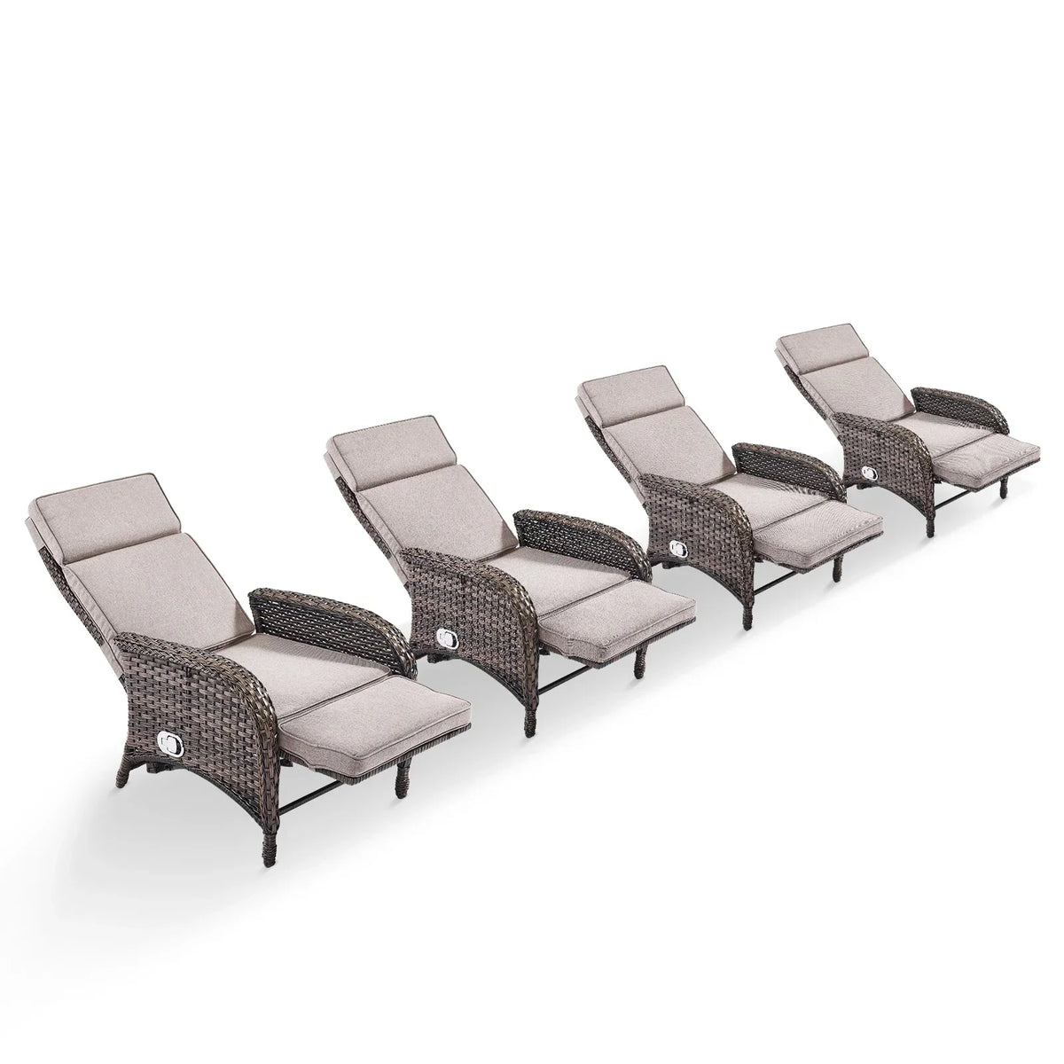 Nouveauté 2026 – Fauteuil inclinable d'extérieur OPOHORO , chaise longue de patio inclinable réglable avec coussin, en osier, avec dossier et repose-pieds réglables, idéal pour le bord de la piscine, beige