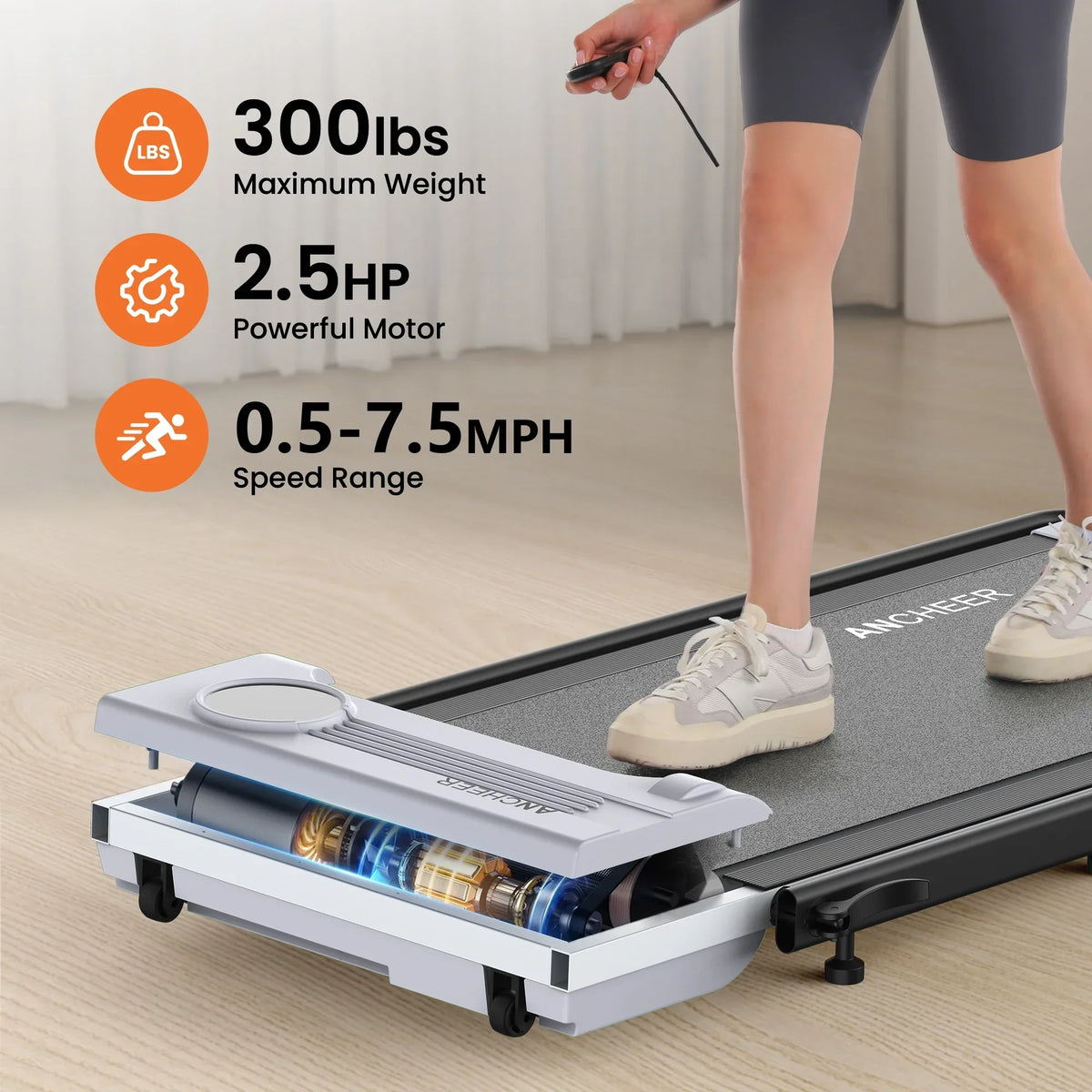 Nouveauté 2026 – Tapis de marche pliable et portable ANCHEER , capacité de 136 kg (300 lb), vitesse de 12 km/h (7,5 mi/h), à placer sous un bureau, avec télécommande et écran LED, 2 en 1, pour la maison, le bureau ou l'exercice (rose