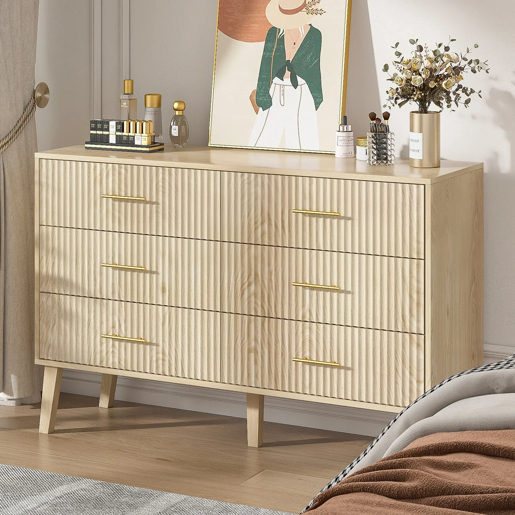 Nouveauté 2026 – Commode à 6 tiroirs Fluted , commode moderne large, commode double à 6 tiroirs