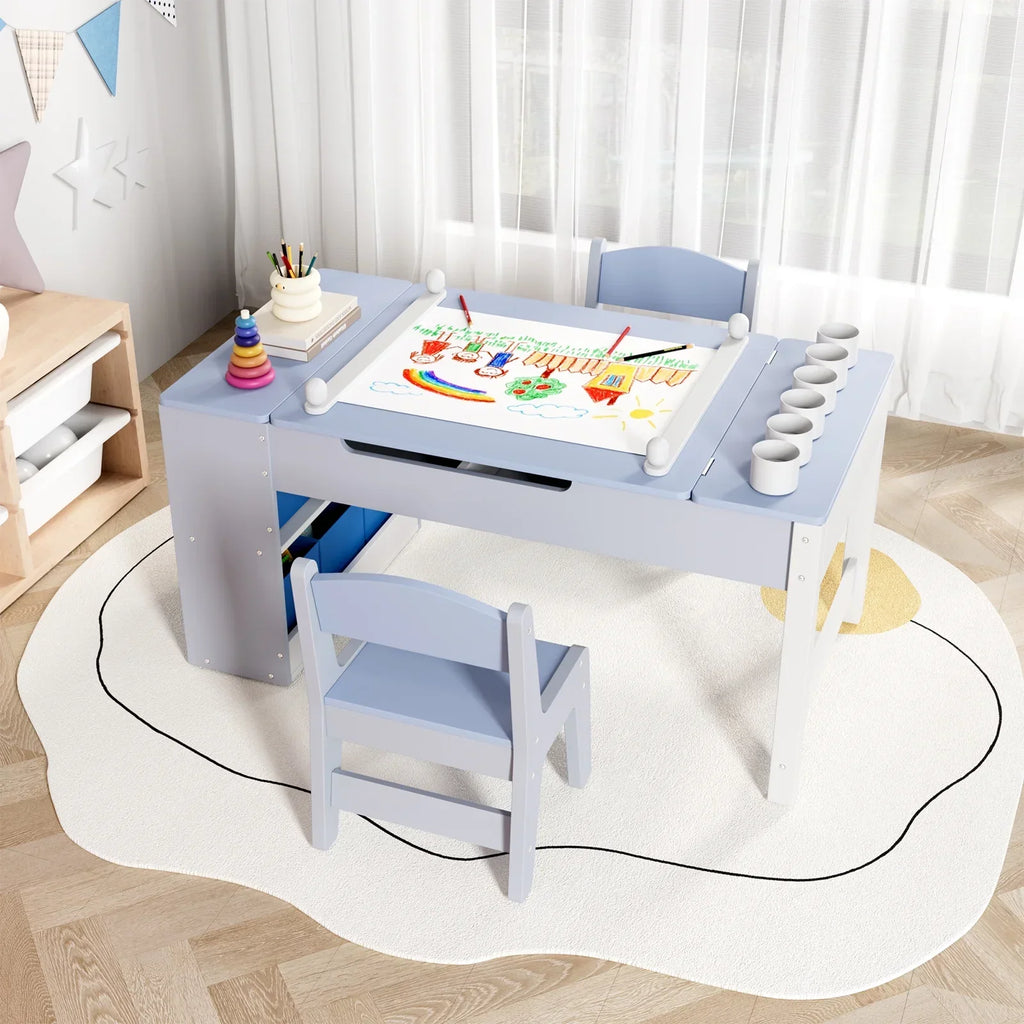 Nouveauté 2026 – Ensemble table et 2 chaises LAZY BUDDY pour enfants , chevalet 2 en 1 et table de bricolage pour tout-petits avec bacs de rangement, gobelets de peinture et rouleau de papier, idéal pour les enfants de 3 ans et plus