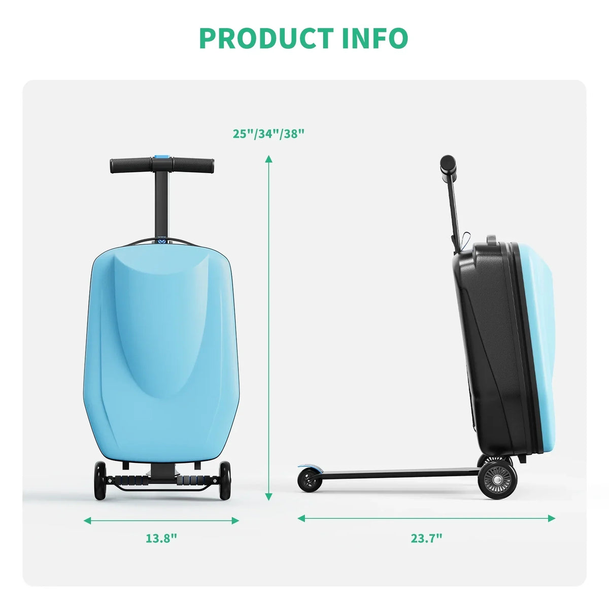 Nouveauté 2026 – Muhub - Valise-trottinette 2 en 1 pour enfants et adultes, pliable et à roulettes, bleu clair
