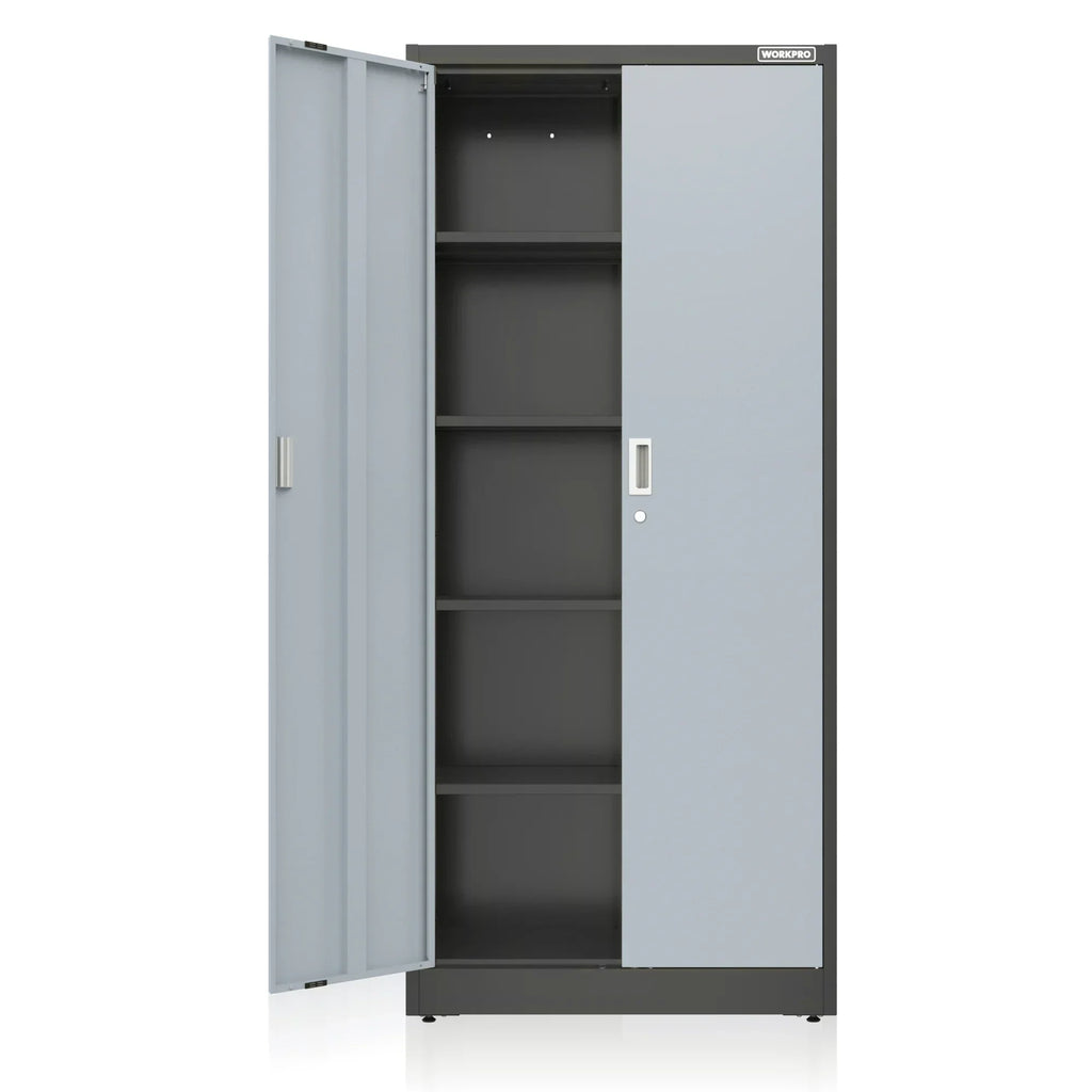Nouveauté 2026 – Armoire de rangement métallique WORKPRO avec portes verrouillables et étagères réglables, hauteur 180 cm (71 pouces), idéale pour les outils, le bureau, la maison et les ateliers (noir), emballage soigné