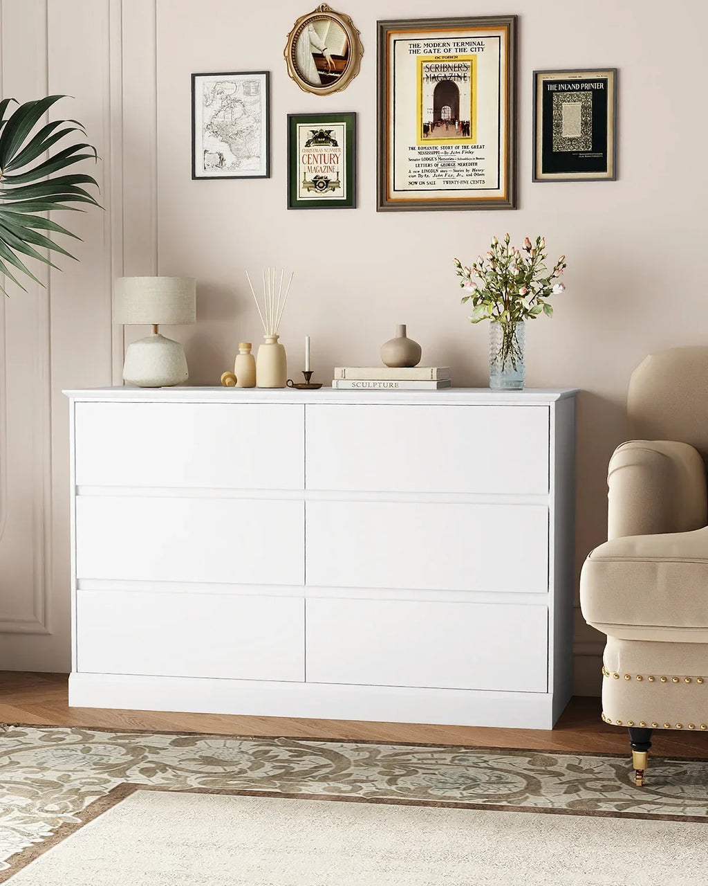 Nouveauté 2026 – Commode blanche neuve , commode à 6 tiroirs, meuble de rangement double, meuble d'appoint pour chambre ou salon