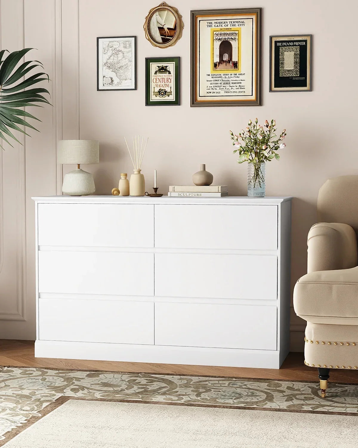 Nouveauté 2026 – Commode blanche neuve , commode à 6 tiroirs, meuble de rangement double, meuble d'appoint pour chambre ou salon