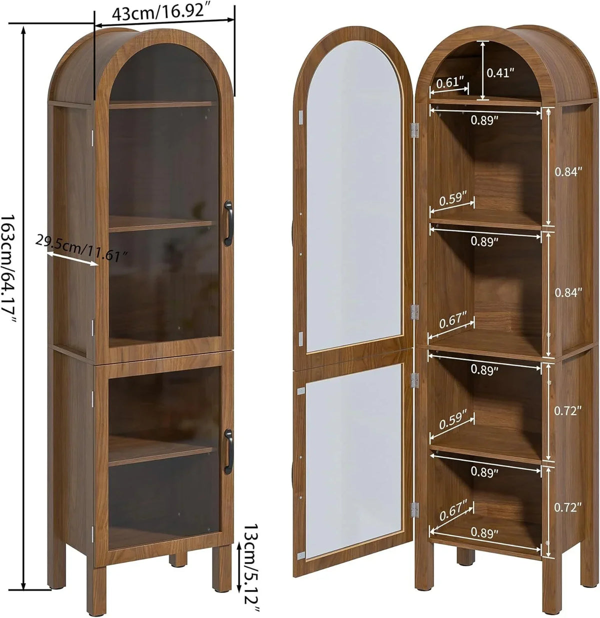 Nouveauté 2026 – Vitrine de rangement haute cintrée Fiogmub , armoire de garde-manger cintrée avec portes, portes en verre acrylique