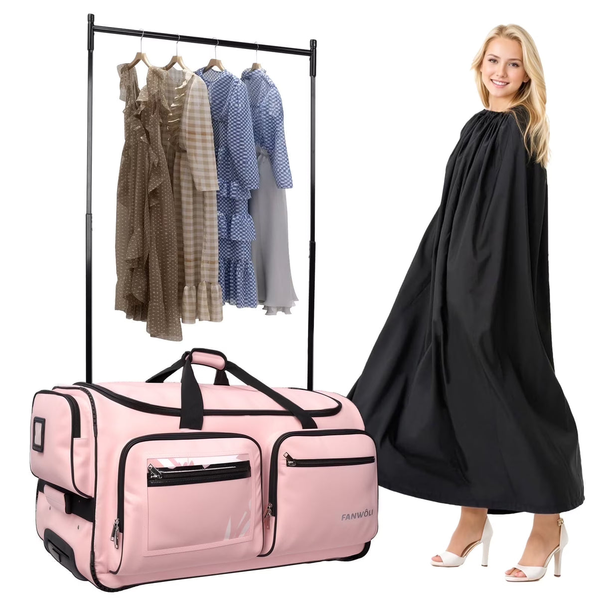 Nouveauté 2026 – Sac de danse Fegat avec portant - Sac de danse pliable à roulettes de 71 cm (28 pouces) pour compétitions, danse, spectacles, streamers et athlètes. Valise légère à roulettes