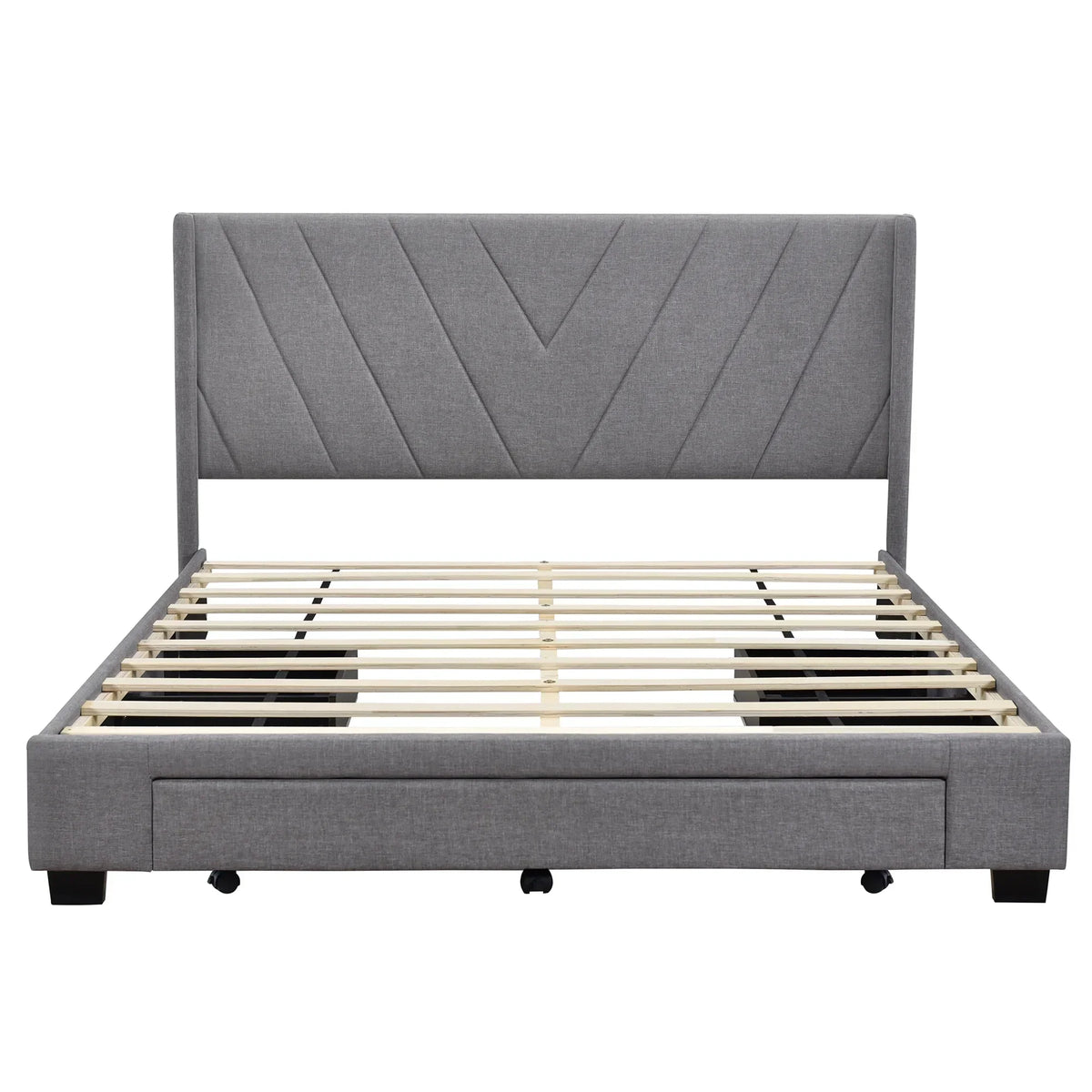 Nouveauté 2026 – Cadre de lit Queen Sesslife avec rangement, nouveau lit plateforme rembourré en lin amélioré avec 3 tiroirs, lit de rangement Queen avec tête de lit et lattes en bois, aucun sommier requis, supporte 227 kg, beige