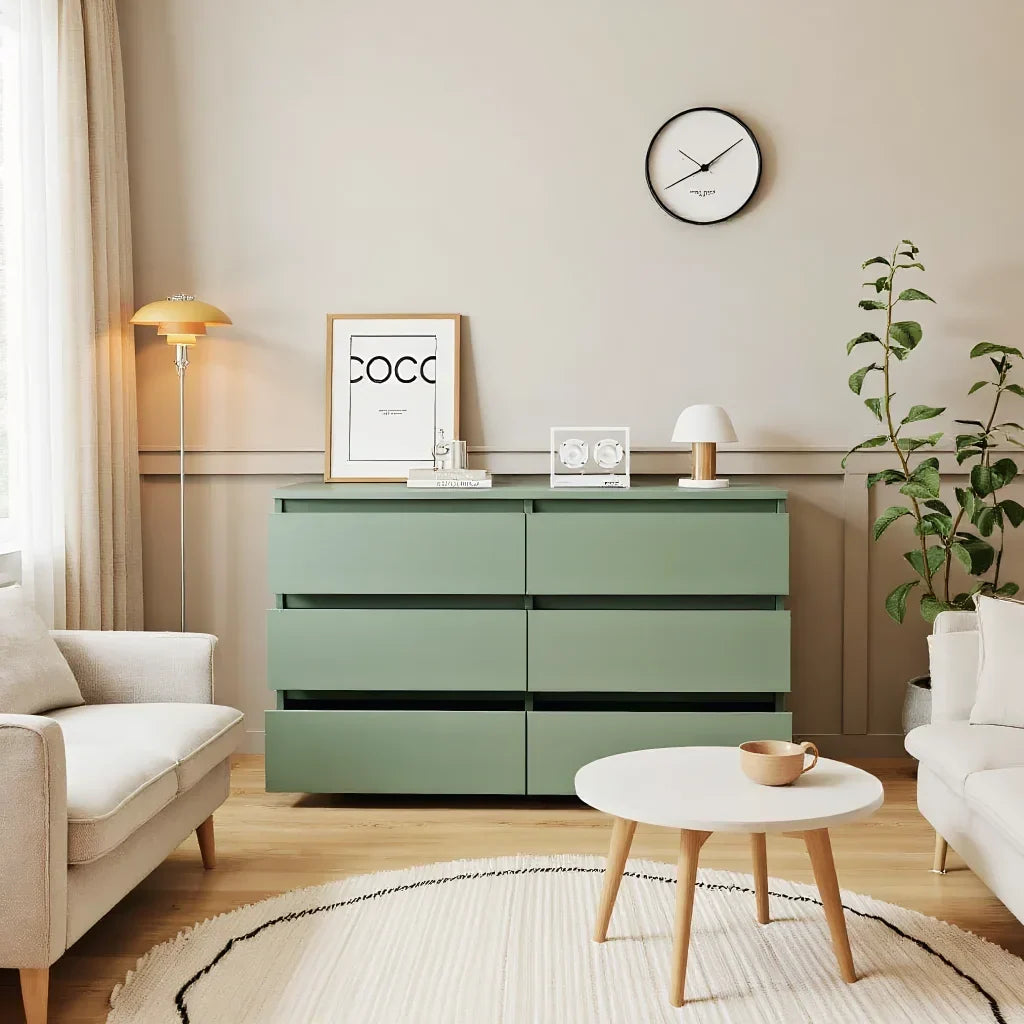 Nouveauté 2026 – Commode moderne Kadyn à 6 tiroirs, meuble en bois, commode pour chambre, meuble de rangement de cuisine avec tiroirs, commode (noire