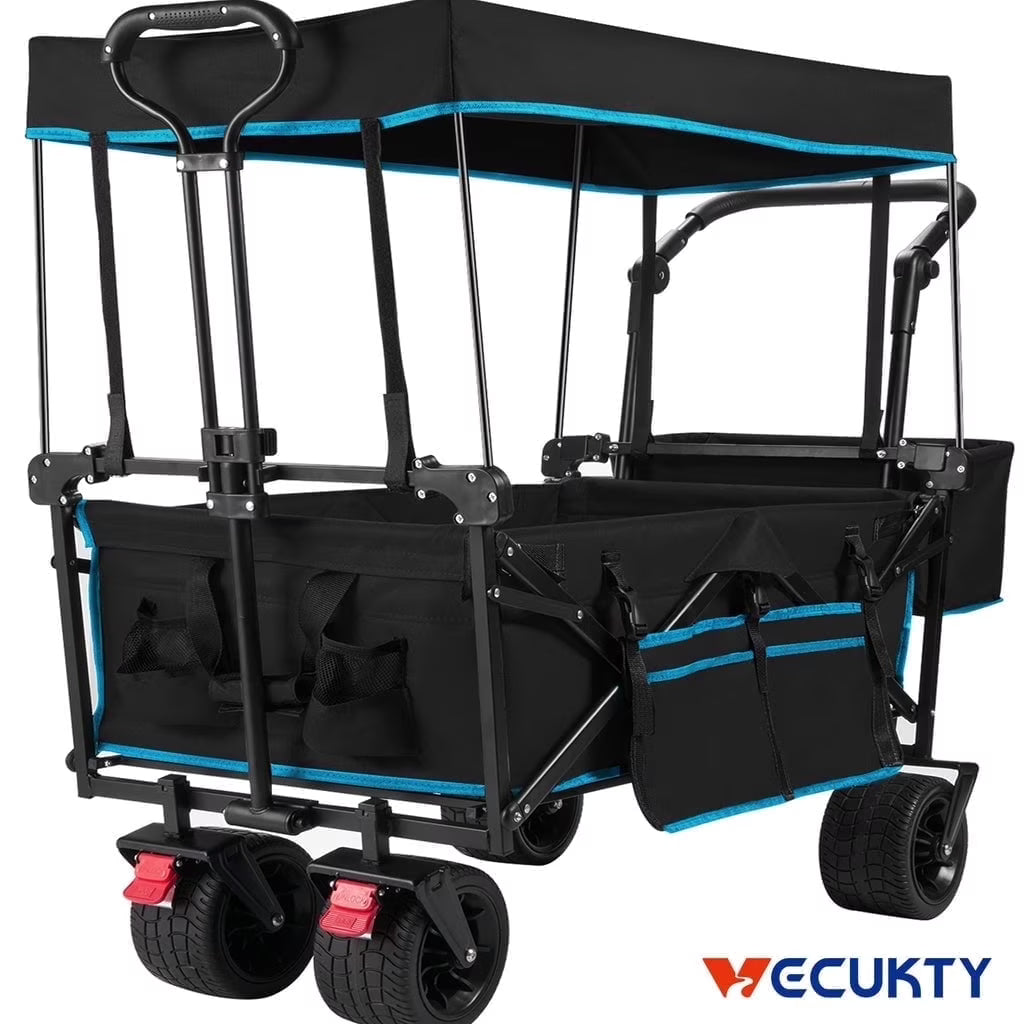 Nouveauté 2026 – Chariot de jardin pliable VECUKTY avec auvent amovible, noir