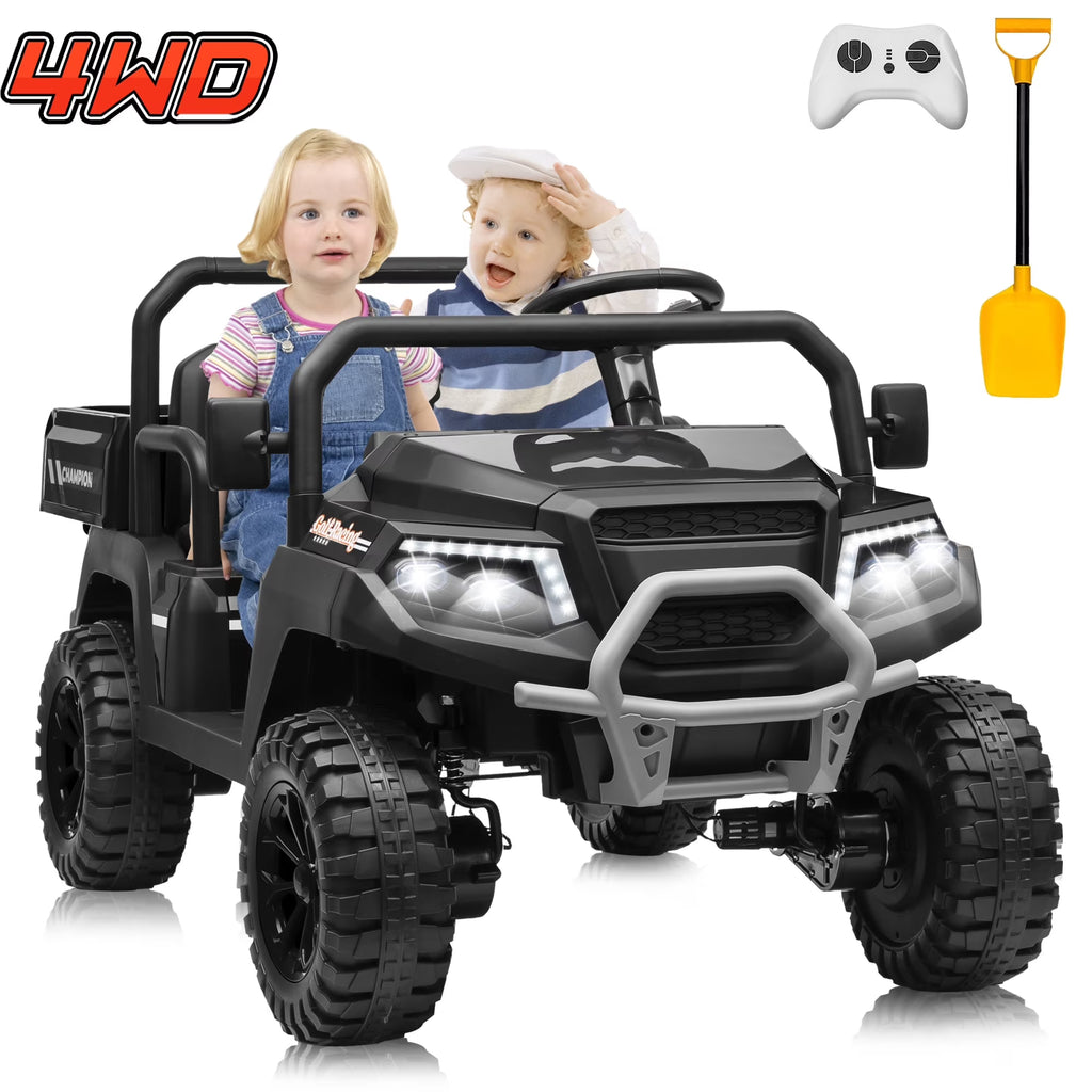 Nouveauté 2026 – Joyracer , véhicule tout-terrain électrique (UTV) 24 volts pour enfants, 2 places, avec télécommande. Voiturette de golf électrique avec 4 moteurs de 200 W, remorque inclinable et pelle, suspension à ressorts sur les 4 roues, musique